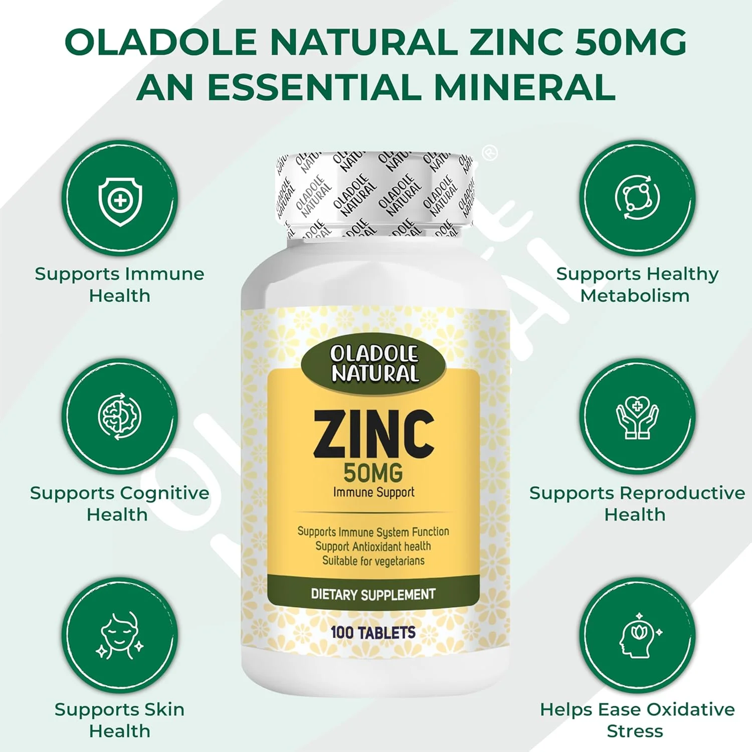 اولادول زینک کلاته طبیعی 50 میلی گرم - 100 قرص | پشتیبانی از سیستم ایمنی، سلامت پوست، پشتیبانی از سلامت شناختی، متابولیسم انرژی، آنتی اکسیدان قوی | فرمول با جذب بالا | غیر GMO، بدون گلوتن اولادول زینک کلاته طبیعی 50 میلی گرم - 100 قرص | پشتیبانی از سیستم ایمنی، سلامت پوست، پشتیبانی از سلامت شناختی، متابولیسم انرژی، آنتی اکسیدان قوی | فرمول با جذب بالا | غیر GMO، بدون گلوتن