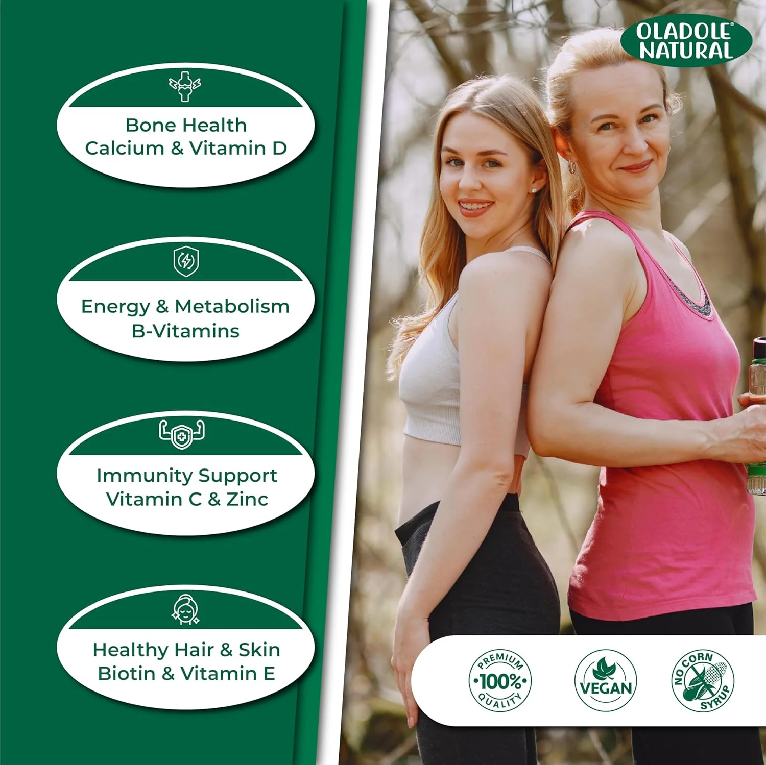 مولتی ویتامین طبیعی زنانه اولادول - 60 قرص | پشتیبانی از سیستم ایمنی، افزایش انرژی، سلامت مو، پوست و ناخن، پشتیبانی از متابولیسم و محافظت آنتی اکسیدانی | مواد مغذی ضروری روزانه | غیر GMO