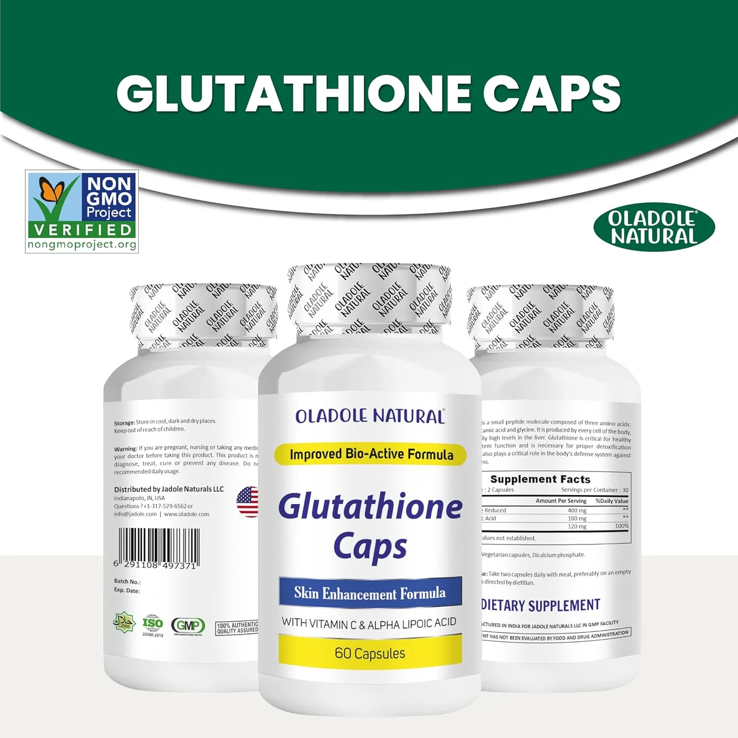 اولادول نچرال گلوتاتیون 60 کپسول | کمپلکس با ویتامین C و آلفا لیپوئیک اسید | فرمول سه گانه برای افزایش کلاژن، روشن شدن پوست، کاهش لکه های تیره و ضد پیری اولادول نچرال گلوتاتیون 60 کپسول | کمپلکس با ویتامین C و آلفا لیپوئیک اسید | فرمول سه گانه برای افزایش کلاژن، روشن شدن پوست، کاهش لکه های تیره و ضد پیری