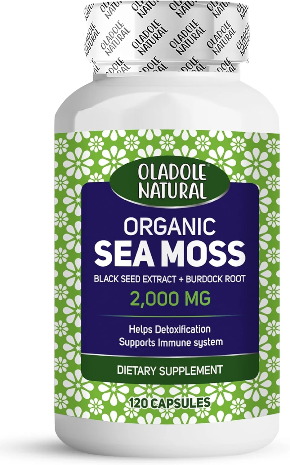 کپسول های خزه دریایی ارگانیک طبیعی اولادول (2000 میلی گرم) - 120 عدد | فرموله شده با عصاره دانه سیاه و ریشه باباآدم | پشتیبانی از سم زدایی، تقویت سیستم ایمنی و سلامت دستگاه گوارش | افزایش سلامت پوست و مو کپسول های خزه دریایی ارگانیک طبیعی اولادول (2000 میلی گرم) - 120 عدد | فرموله شده با عصاره دانه سیاه و ریشه باباآدم | پشتیبانی از سم زدایی، تقویت سیستم ایمنی و سلامت دستگاه گوارش | افزایش سلامت پوست و مو
