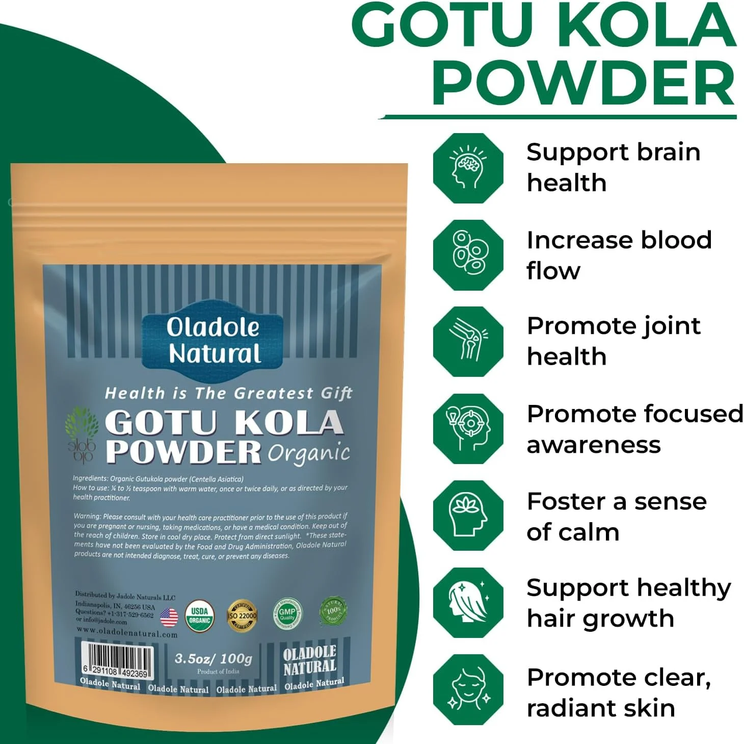 پودر گوتو کولا ارگانیک طبیعی Oladole - 100 گرم | پشتیبانی از سلامت مغز، مفاصل، رشد مو، ترویج پوست شفاف و درخشان، افزایش جریان خون، کاهش استرس و اضطراب | 100% خالص و طبیعی پودر گوتو کولا ارگانیک طبیعی Oladole - 100 گرم | پشتیبانی از سلامت مغز، مفاصل، رشد مو، ترویج پوست شفاف و درخشان، افزایش جریان خون، کاهش استرس و اضطراب | 100% خالص و طبیعی