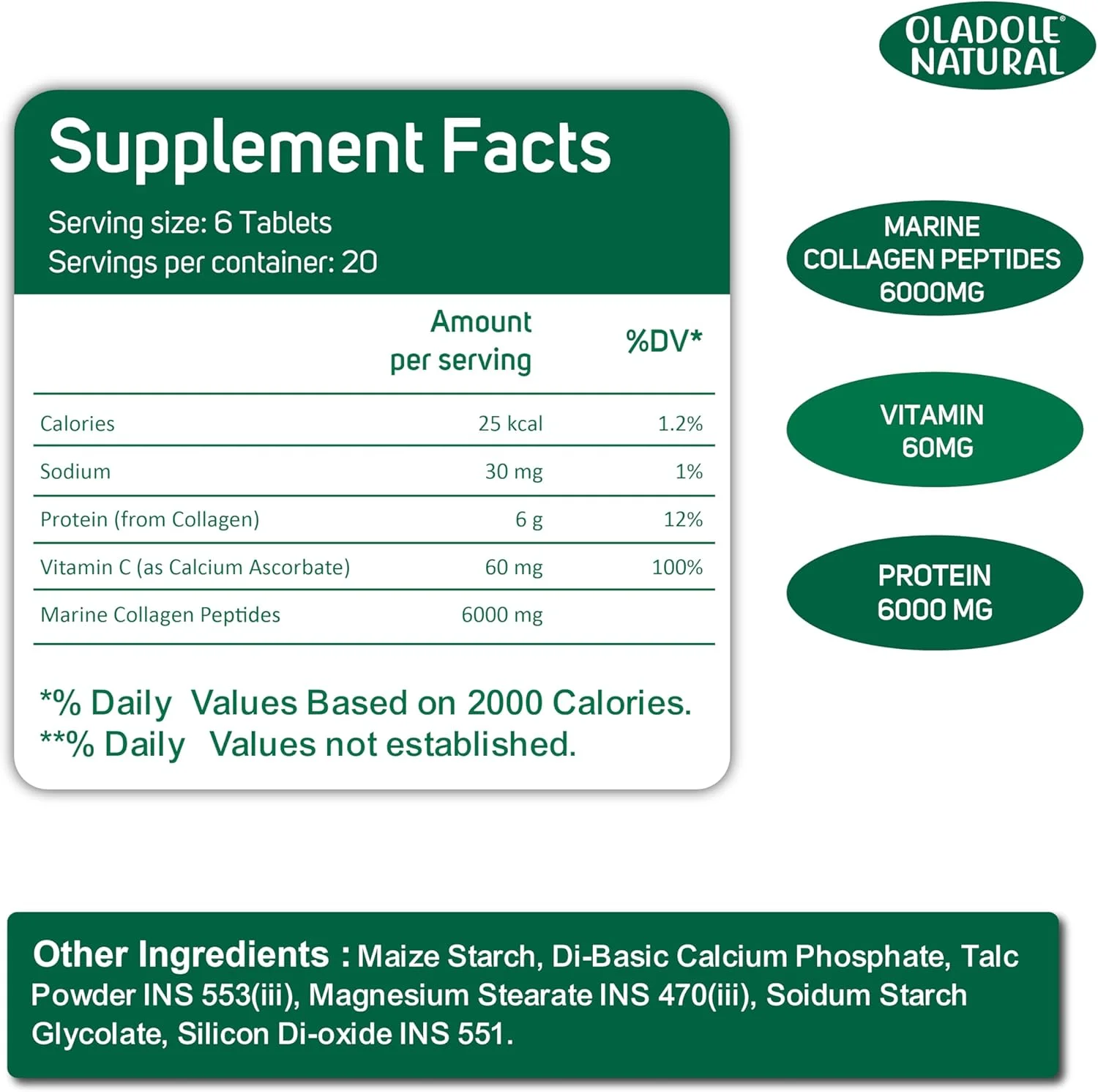 اولادول نچرال سوپر کلاژن پلاس C - 120 قرص | فرمول پیشرفته برای پوست، مو، مفاصل و ناخن های قوی | کلاژن هیدرولیز شده با ویتامین C | پشتیبانی ضد پیری | غیر GMO، بدون گلوتن اولادول نچرال سوپر کلاژن پلاس C - 120 قرص | فرمول پیشرفته برای پوست، مو، مفاصل و ناخن های قوی | کلاژن هیدرولیز شده با ویتامین C | پشتیبانی ضد پیری | غیر GMO، بدون گلوتن