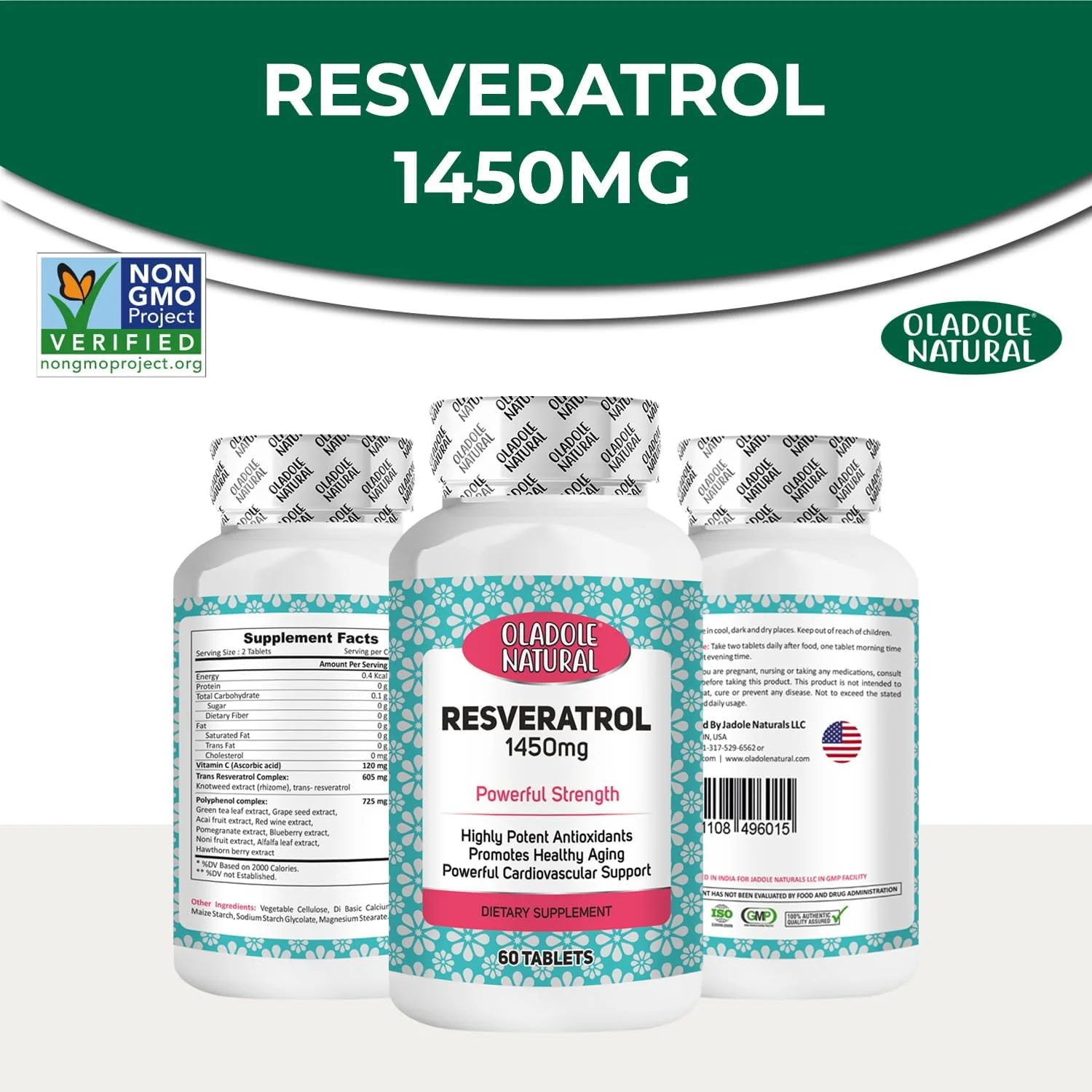 اولادول نچرال رسوراترول - 1450 میلی گرم (60 قرص) | آنتی اکسیدان قوی، پشتیبانی از سلامت قلب، سیستم ایمنی، افزایش انرژی، درخشندگی پوست و شادابی مفاصل | غیر GMO، بدون گلوتن اولادول نچرال رسوراترول - 1450 میلی گرم (60 قرص) | آنتی اکسیدان قوی، پشتیبانی از سلامت قلب، سیستم ایمنی، افزایش انرژی، درخشندگی پوست و شادابی مفاصل | غیر GMO، بدون گلوتن