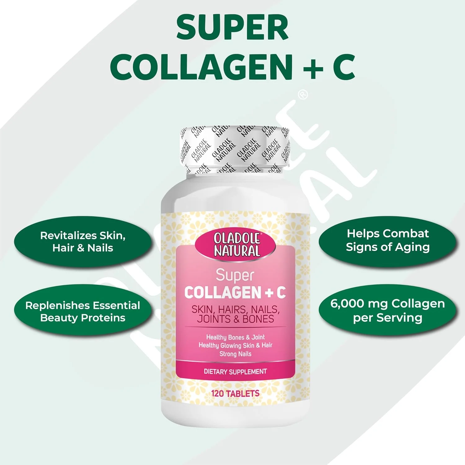 اولادول نچرال سوپر کلاژن پلاس C - 120 قرص | فرمول پیشرفته برای پوست، مو، مفاصل و ناخن های قوی | کلاژن هیدرولیز شده با ویتامین C | پشتیبانی ضد پیری | غیر GMO، بدون گلوتن اولادول نچرال سوپر کلاژن پلاس C - 120 قرص | فرمول پیشرفته برای پوست، مو، مفاصل و ناخن های قوی | کلاژن هیدرولیز شده با ویتامین C | پشتیبانی ضد پیری | غیر GMO، بدون گلوتن