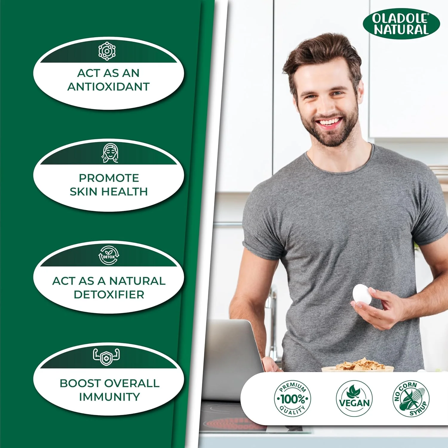 عصاره طبیعی تولسی اولادل - 20000 میلی گرم (120 کپسول) | بهبود سلامت پوست و مو، آنتی اکسیدان، ضد التهاب، درمان سرماخوردگی، سرفه، تقویت ایمنی، سلامت تنفسی | غیر GMO، بدون گلوتن