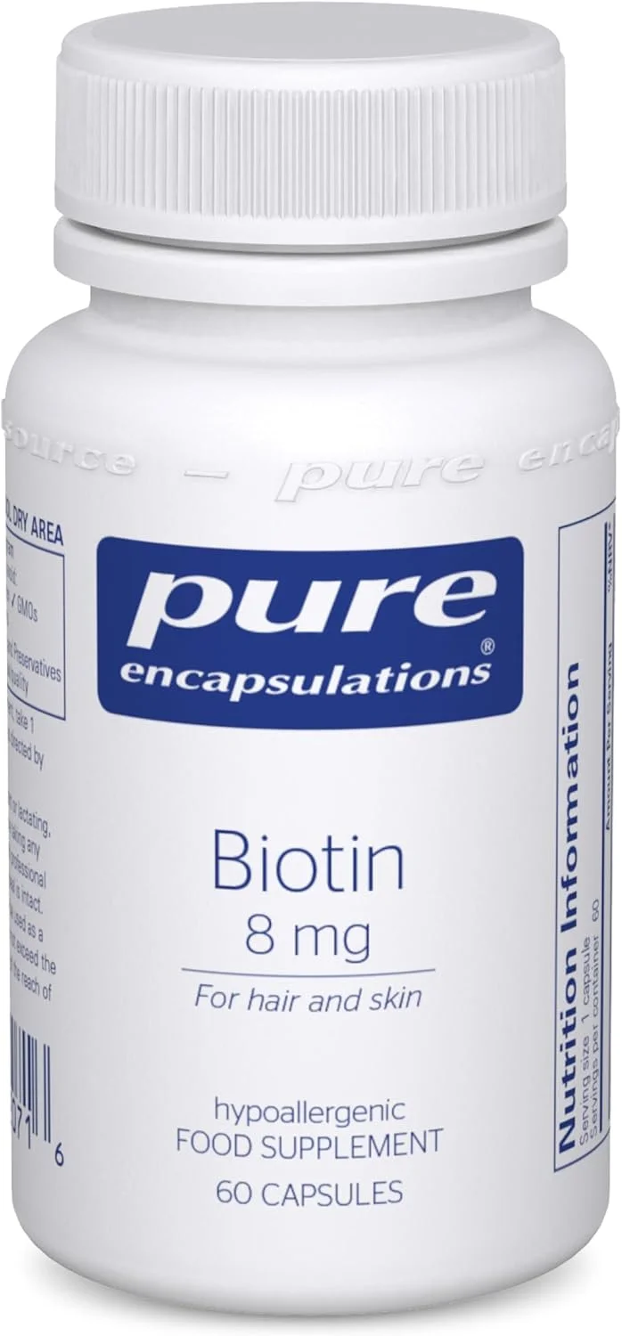 بیوتین 8 میلی گرمی Pure Encapsulations - برای مو، پوست و ناخن - برای زنان و مردان - 60 کپسول