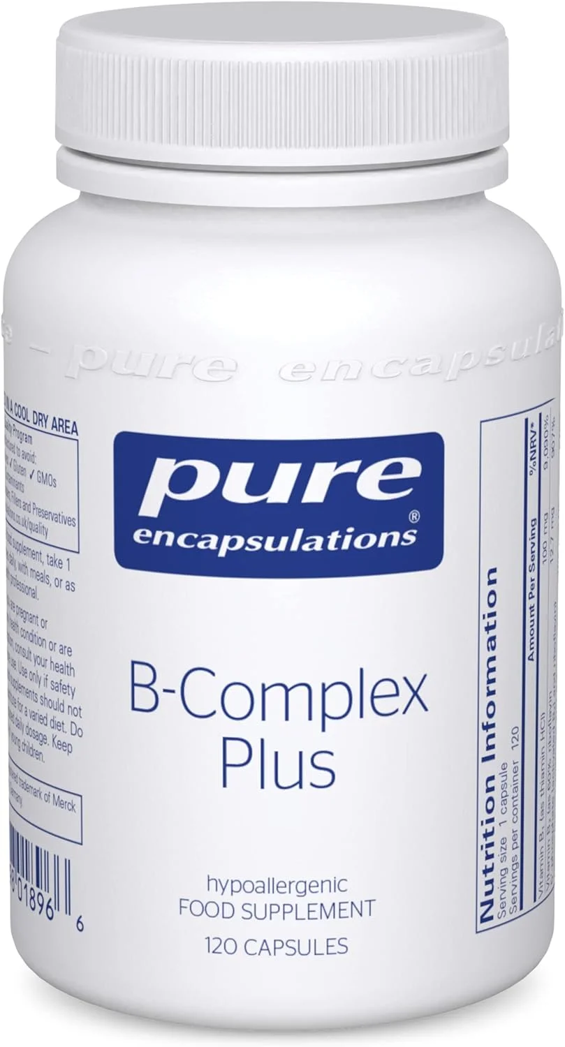 مکمل ویتامین ب-کمپلکس پلاس Pure Encapsulations - فرمول ویتامین B با فولات فعال - برای سلامت قلب و عروق، حافظه، پوست و مو - 60 کپسول