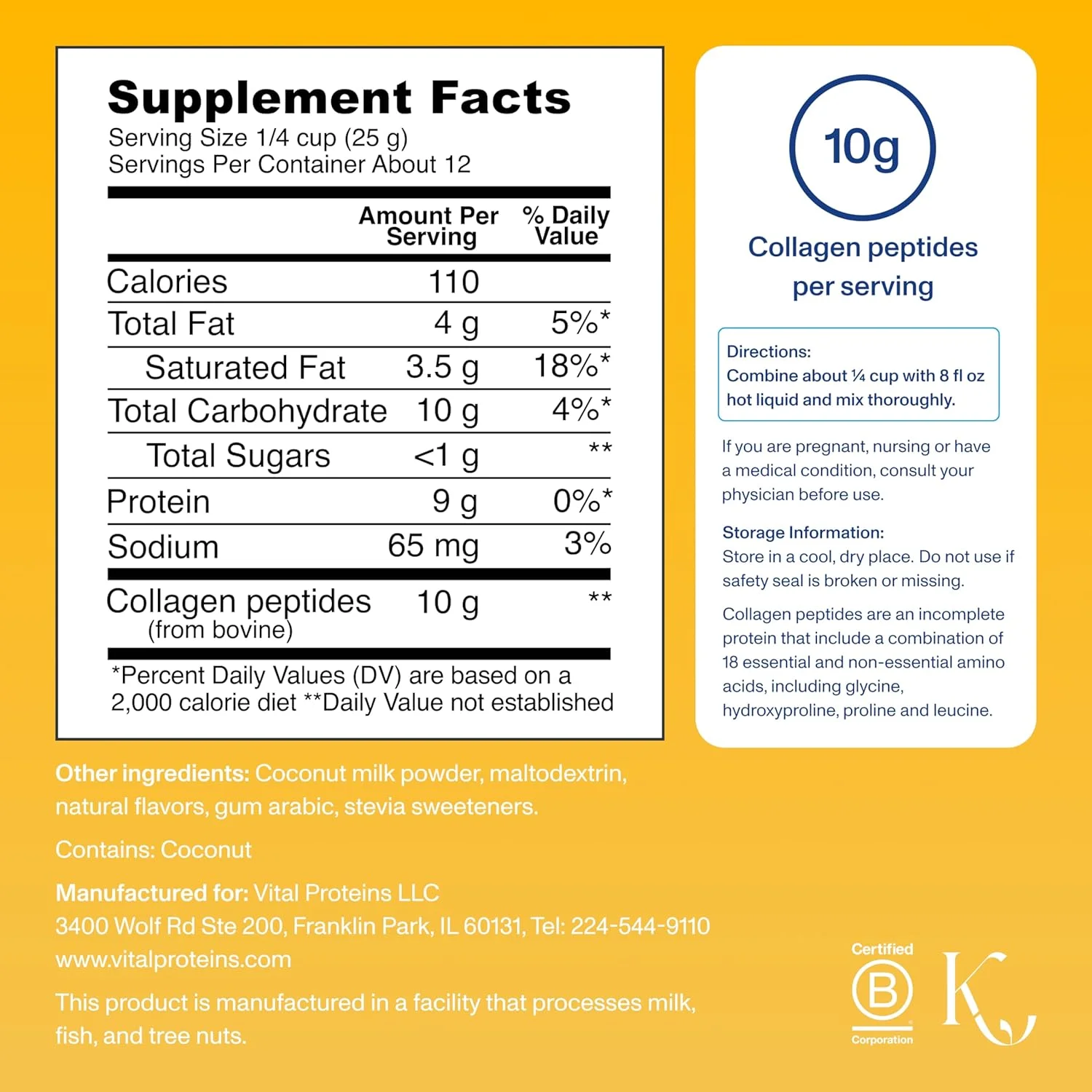 پودر پپتیدهای کلاژن Vital Proteins - کرمر قهوه پروتئینی وانیلی برای حمایت از مو، پوست و ناخن