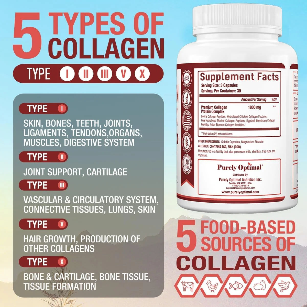 کپسول های پپتید کلاژن چندگانه ممتاز برای زنان و مردان (انواع I، II، III، V، X) - ضد پیری، پوست و موی سالم، مفاصل قوی، استخوان ها و ناخن ها کپسول های پپتید کلاژن چندگانه ممتاز برای زنان و مردان (انواع I، II، III، V، X) - ضد پیری، پوست و موی سالم، مفاصل قوی، استخوان ها و ناخن ها
