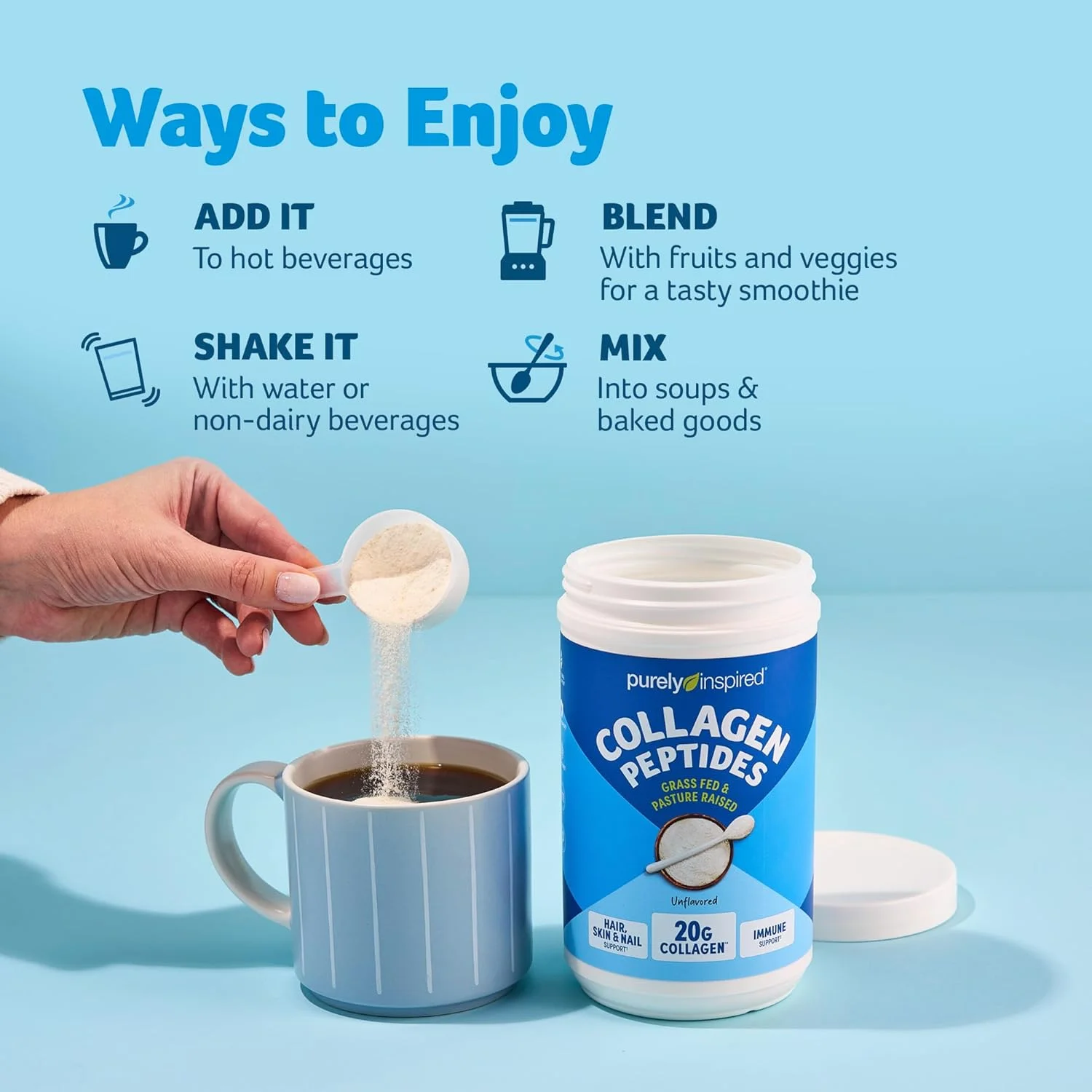 پودر کلاژن | پودر پپتیدهای کلاژن Purely Inspired | مکمل های کلاژن برای زنان و مردان | پودر پروتئین کلاژن با بیوتین | تایید شده برای رژیم پالئو + کتو | بدون طعم، 450 گرم (بسته بندی ممکن است متفاوت باشد)