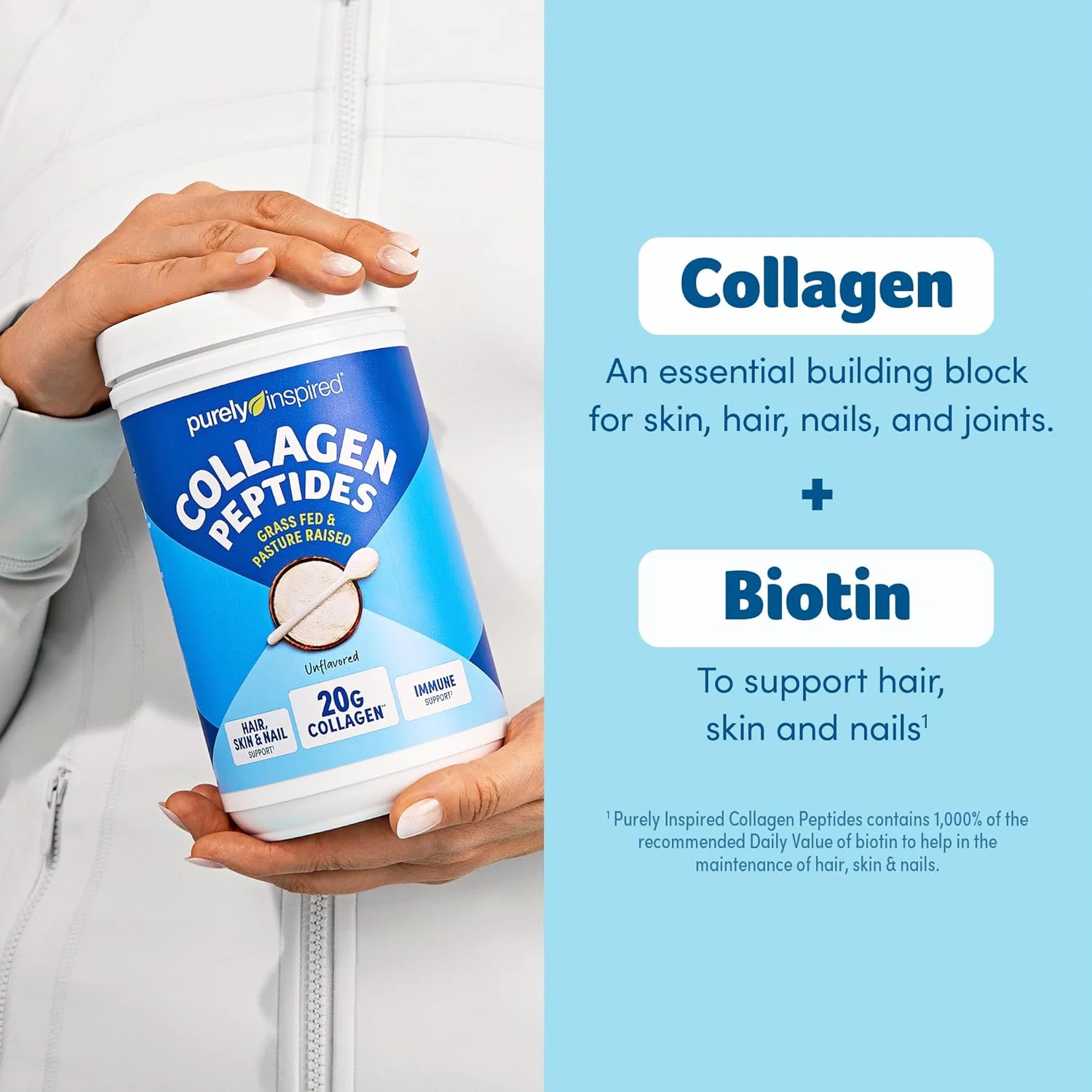 پودر کلاژن | پودر پپتیدهای کلاژن Purely Inspired | مکمل های کلاژن برای زنان و مردان | پودر پروتئین کلاژن با بیوتین | تایید شده برای رژیم پالئو + کتو | بدون طعم، 450 گرم (بسته بندی ممکن است متفاوت باشد)