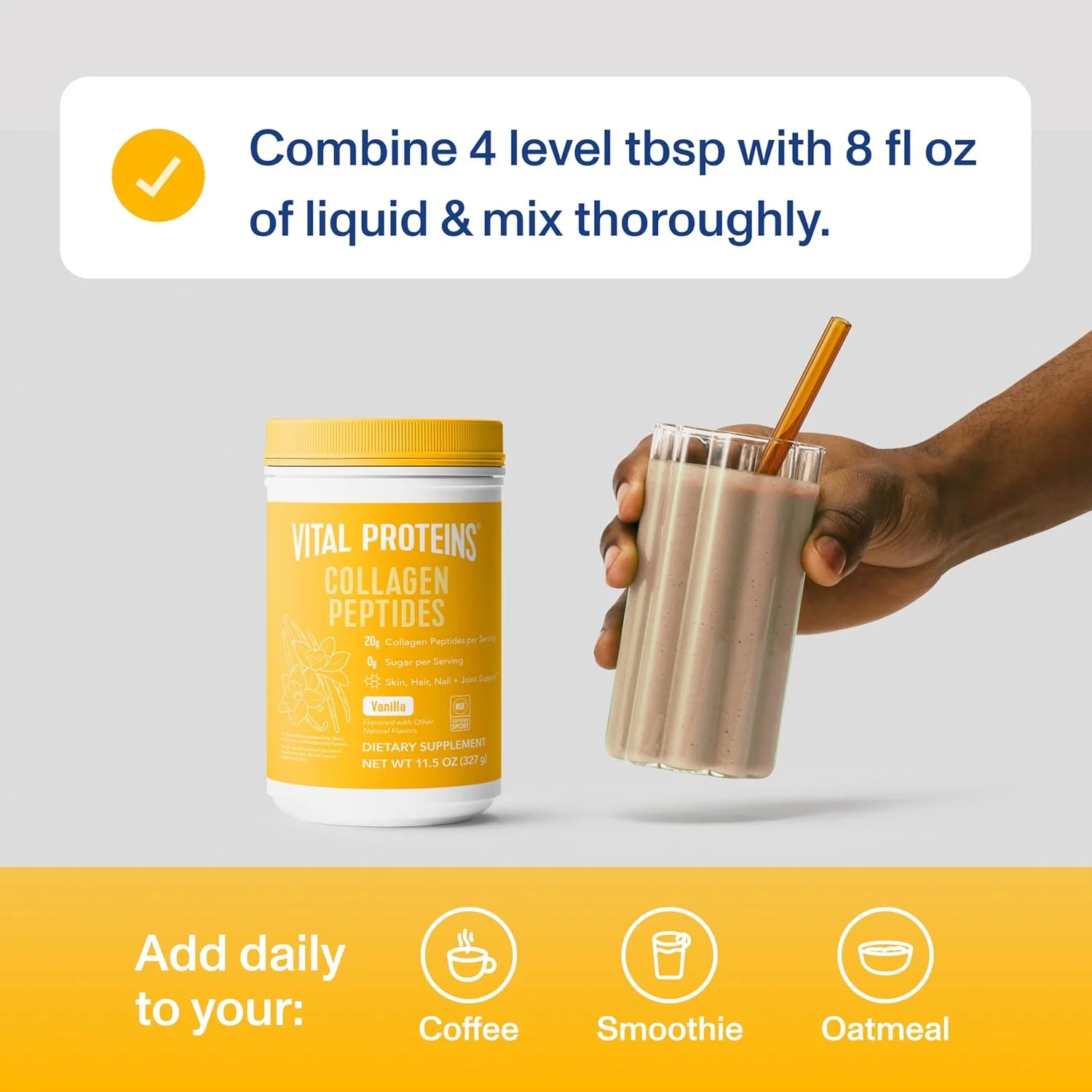 پودر پپتیدهای کلاژن Vital Proteins، کمک به حفظ سلامت مو، پوست، ناخن، استخوان ها و مفاصل - وانیلی 326 گرم پودر پپتیدهای کلاژن Vital Proteins، کمک به حفظ سلامت مو، پوست، ناخن، استخوان ها و مفاصل - وانیلی 326 گرم