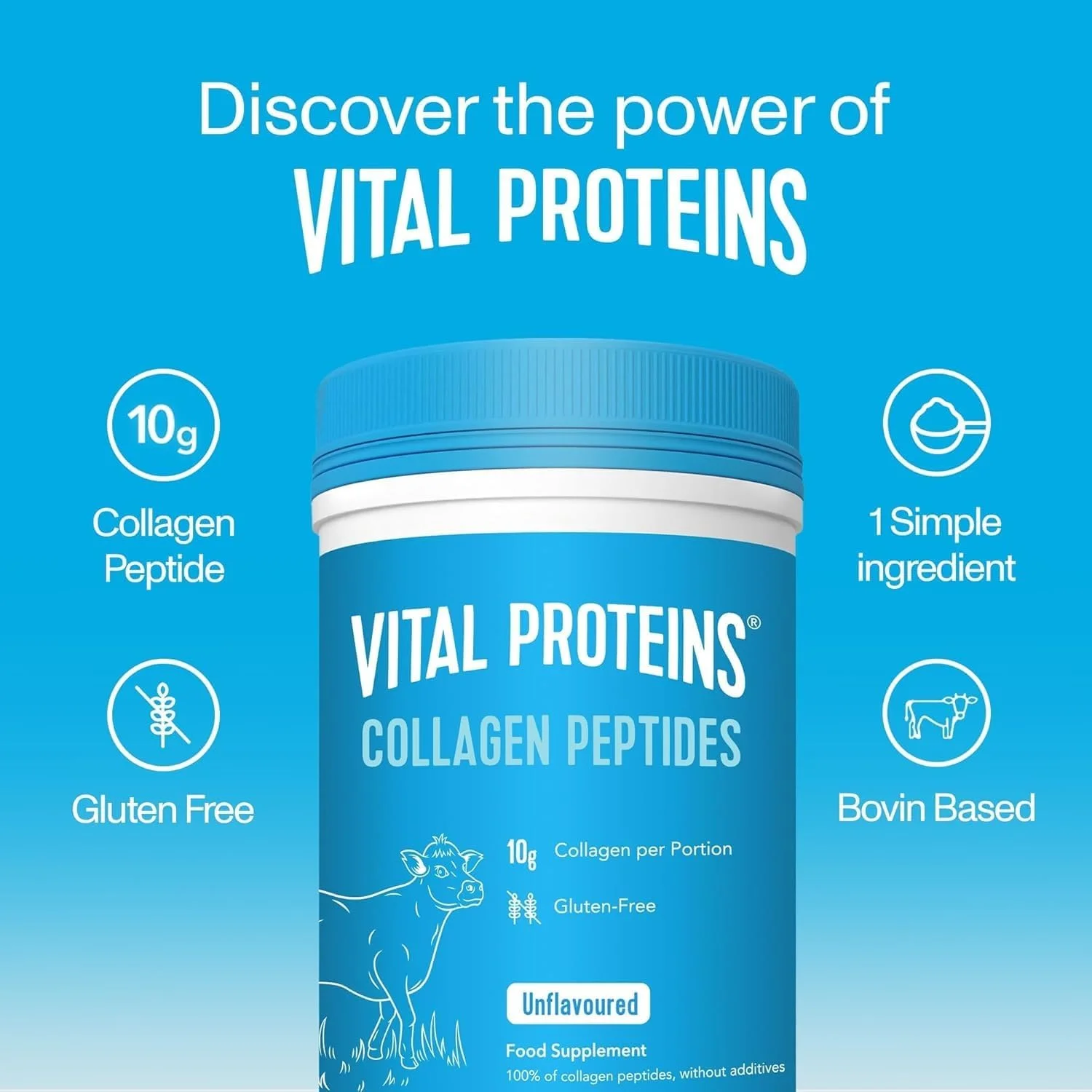 پپتیدهای کلاژن Vital Proteins، ۲۸۴ گرم، پودر مکمل غذایی بدون طعم با منشاء گاوی پپتیدهای کلاژن Vital Proteins، ۲۸۴ گرم، پودر مکمل غذایی بدون طعم با منشاء گاوی
