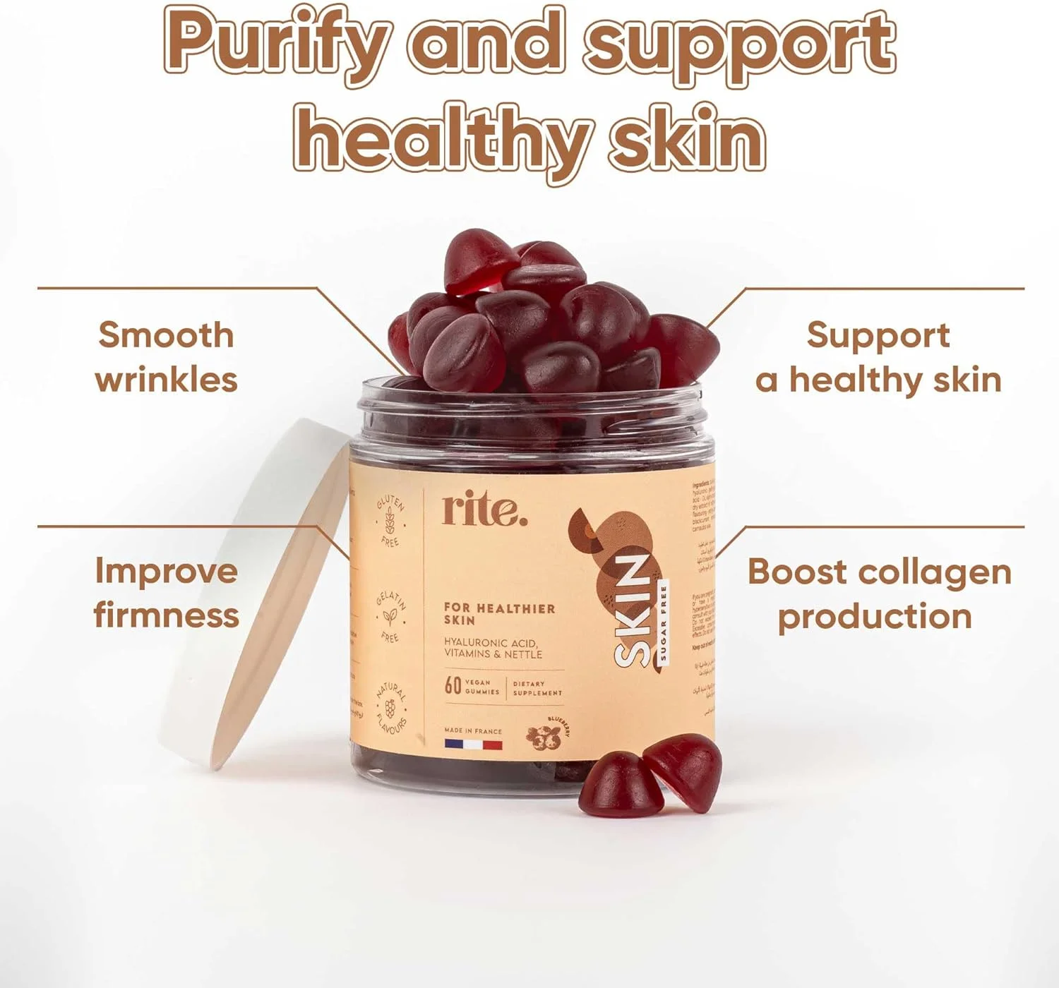 پاستیل ویتامین پوست، برای پوست سالم تر، درخشان، شفاف، مواد ضد پیری، بدون شکر، گیاهی، طعم بلوبری (60 عدد) پاستیل ویتامین پوست، برای پوست سالم تر، درخشان، شفاف، مواد ضد پیری، بدون شکر، گیاهی، طعم بلوبری (60 عدد)