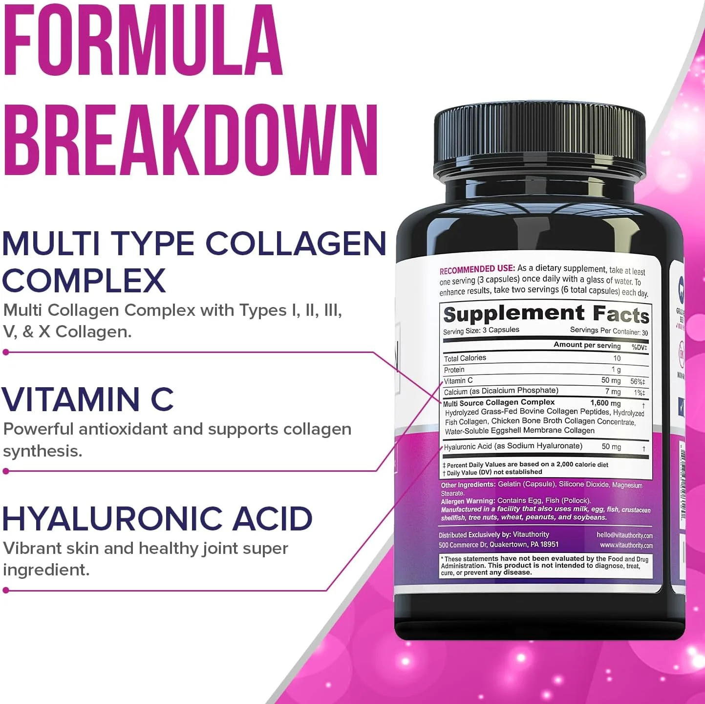 کپسول های کلاژن چندگانه ویت آتوریتی برای زنان و مردان، پپتیدهای کلاژن هیدرولیز شده با جذب بالا برای مو، پوست و ناخن با انواع I II III V X، اسید هیالورونیک و ویتامین C - 30 سروینگ کپسول های کلاژن چندگانه ویت آتوریتی برای زنان و مردان، پپتیدهای کلاژن هیدرولیز شده با جذب بالا برای مو، پوست و ناخن با انواع I II III V X، اسید هیالورونیک و ویتامین C - 30 سروینگ