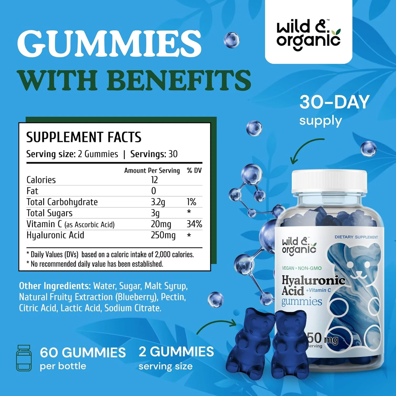 پاستیل های اسید هیالورونیک ارگانیک و طبیعی با ویتامین C - پشتیبانی از آبرسانی پوست برای درخشش طبیعی، کاهش چروک و لک - مکمل HA خالص با فرمول سلامت مو، ناخن، استخوان و مفاصل - 60 عدد پاستیل های اسید هیالورونیک ارگانیک و طبیعی با ویتامین C - پشتیبانی از آبرسانی پوست برای درخشش طبیعی، کاهش چروک و لک - مکمل HA خالص با فرمول سلامت مو، ناخن، استخوان و مفاصل - 60 عدد