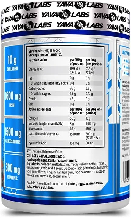 مکمل کلاژن + هیالورونیک اسید یاوا لبز، پودر، 400 گرم، با MSM، گلوکوزامین و ویتامین C برای سلامت پوست، مو، ناخن و مفاصل (400 گرم، گریپ فروت) مکمل کلاژن + هیالورونیک اسید یاوا لبز، پودر، 400 گرم، با MSM، گلوکوزامین و ویتامین C برای سلامت پوست، مو، ناخن و مفاصل (400 گرم، گریپ فروت)