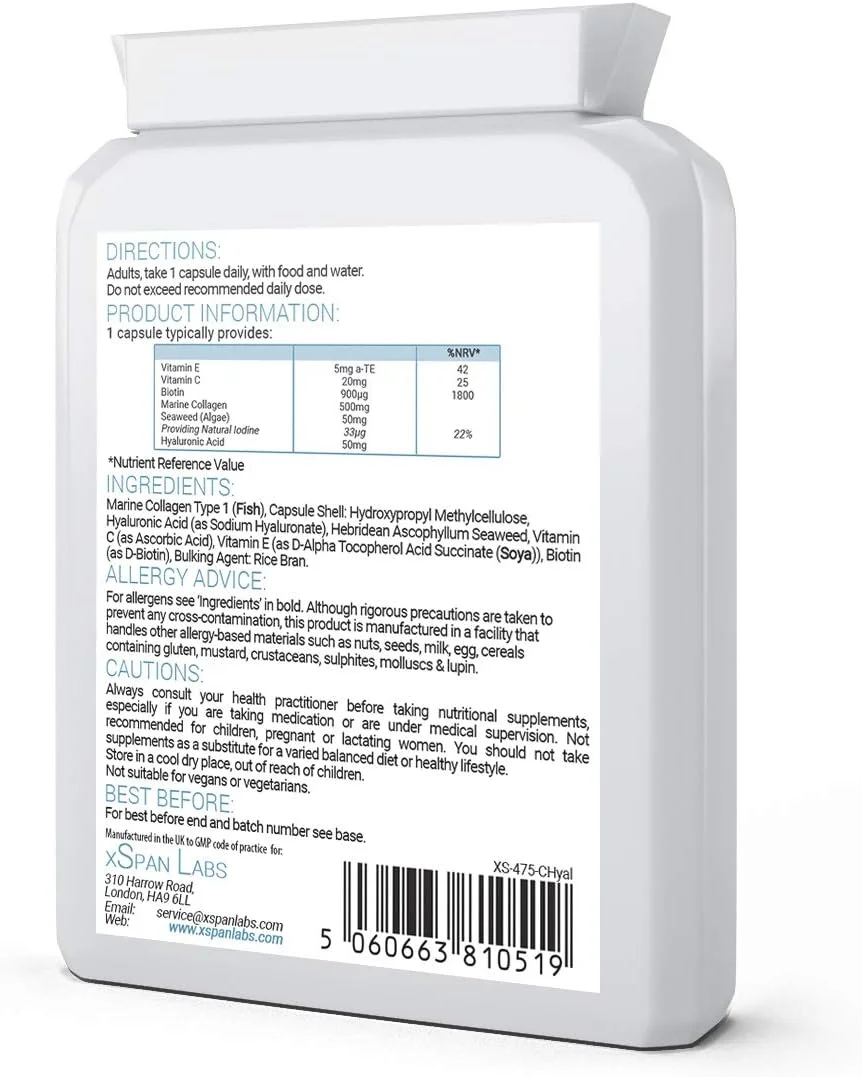 کپسول کمپلکس کلاژن Xspan Labs با اسید هیالورونیک و جلبک دریایی - 60 عدد - فرمول پوست، مو و ناخن با بیوتین D، ویتامین E و C - کلاژن دریایی هیدرولیز شده Naticol® با قابلیت جذب بالا 500 میلی گرم کپسول کمپلکس کلاژن Xspan Labs با اسید هیالورونیک و جلبک دریایی - 60 عدد - فرمول پوست، مو و ناخن با بیوتین D، ویتامین E و C - کلاژن دریایی هیدرولیز شده Naticol® با قابلیت جذب بالا 500 میلی گرم