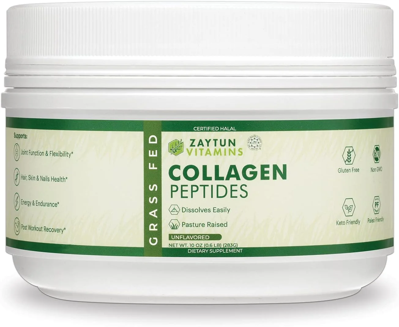 پودر پپتیدهای کلاژن حلال زیتون ویتامینز، کلاژن هیدرولیز شده نوع I و III، پشتیبانی از مفاصل، استخوان، عضلات، مو، پوست و ناخن، مناسب برای کتو، تغذیه شده با علف، 283 گرم، ساخت آمریکا، دارای گواهی حلال
