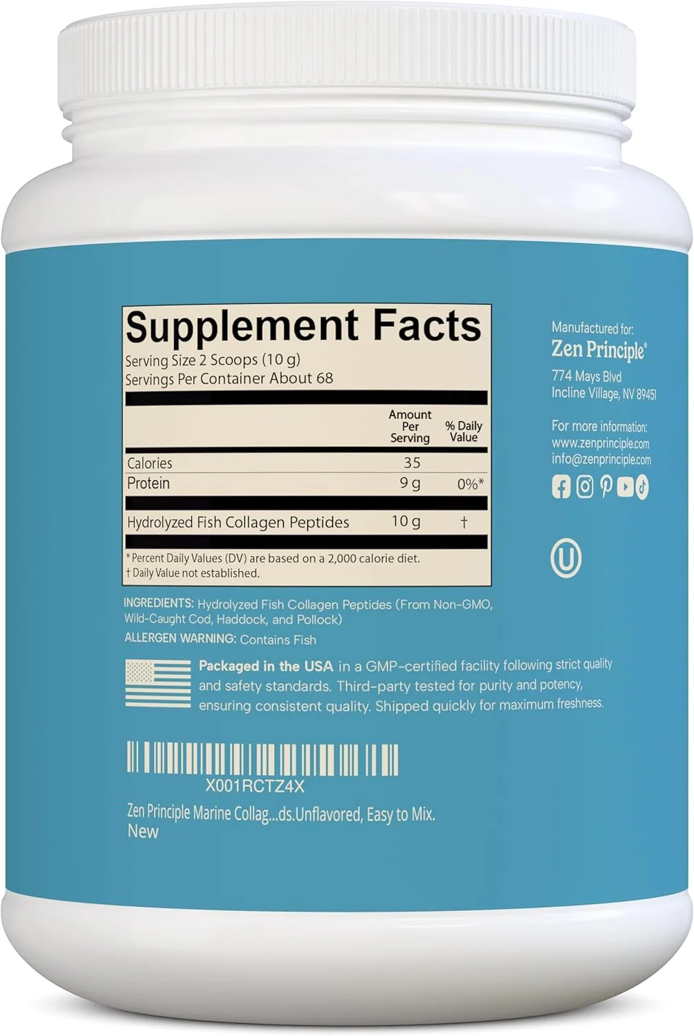 پودر پپتیدهای کلاژن دریایی زن پرنسیپل، 680 گرم. ماهی صید شده در طبیعت، غیر GMO. پشتیبانی از سلامت پوست، مو، مفاصل و استخوان ها. پروتئین هیدرولیز شده نوع 1 و 3. آمینو اسیدها. بدون طعم، مخلوط آسان.