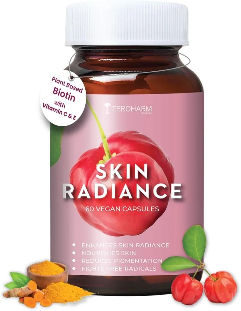 مکمل درخشش پوست زیروهارم | حاوی ال-گلوتاتیون، عصاره گیلاس آسرولا (ویتامین C)، ویتامین B7 (بیوتین) و E | کمک به کاهش لکه‌های تیره، روشن و آبرسانی پوست برای آقایان و بانوان | 60 کپسول