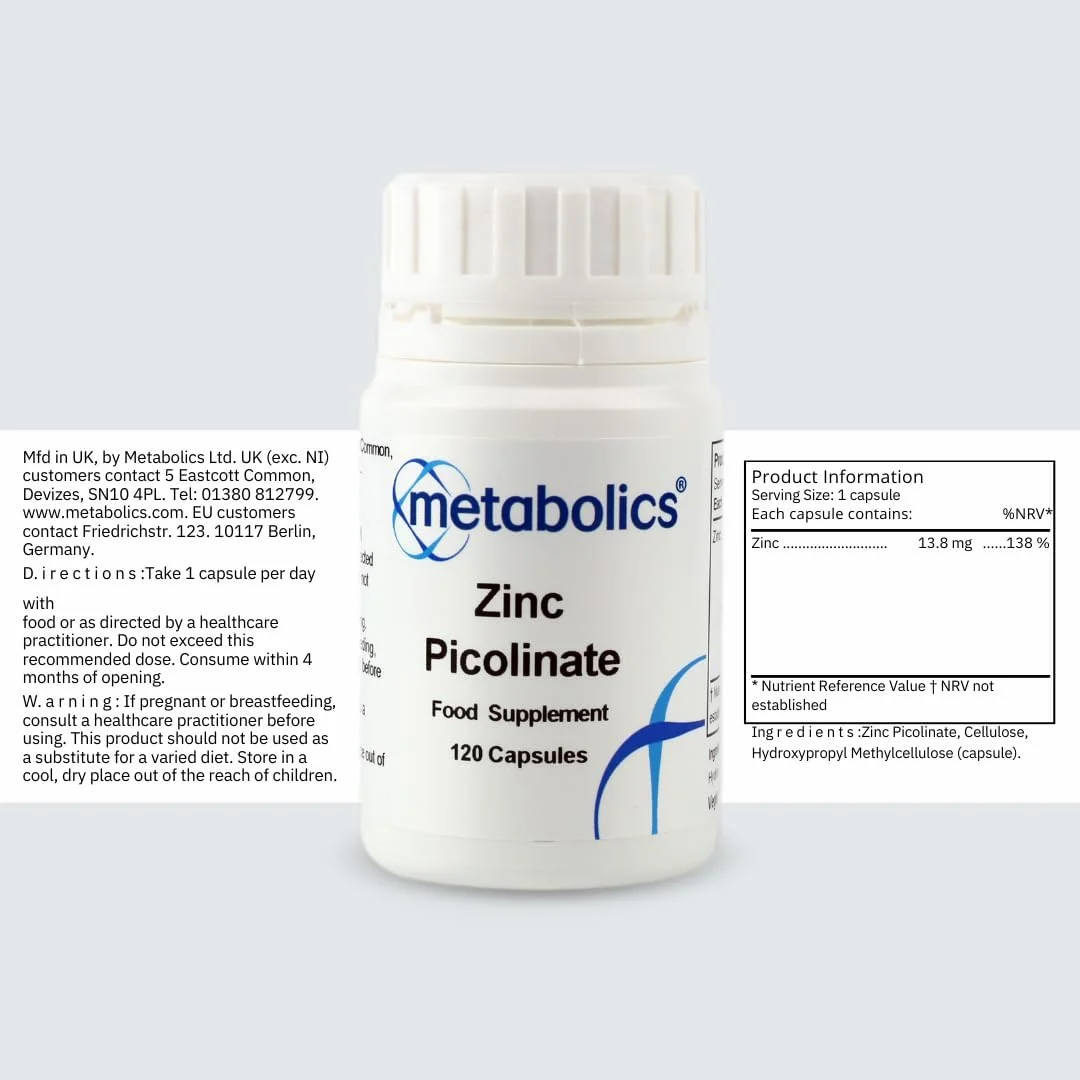 کپسول های پیکولینات روی - مکمل روی، بسته 120 عددی (13.8 میلی گرم روی) 69 میلی گرم - تقویت سلامت مو، پوست و ناخن | بدون افزودنی
