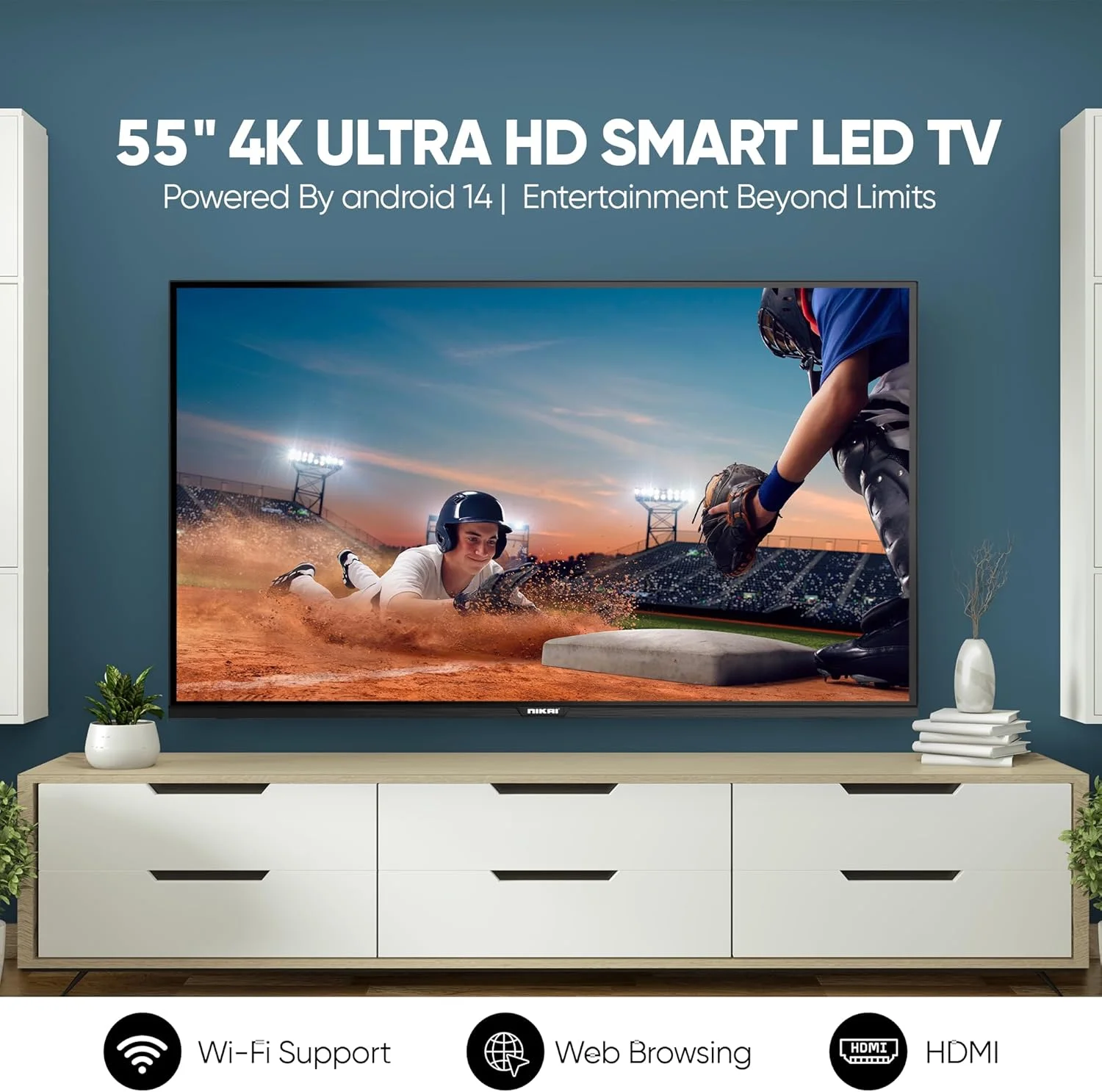 تلویزیون هوشمند ال ای دی 55 اینچ نیکای، کیفیت 4K Ultra HD، اندروید 14، وای فای داخلی، نرخ نوسازی 60 هرتز، پردازنده چهار هسته ای، 3 پورت HDMI، 2 پورت USB، فریم باریک - UHD5510SLED تلویزیون هوشمند ال ای دی 55 اینچ نیکای، کیفیت 4K Ultra HD، اندروید 14، وای فای داخلی، نرخ نوسازی 60 هرتز، پردازنده چهار هسته ای، 3 پورت HDMI، 2 پورت USB، فریم باریک - UHD5510SLED