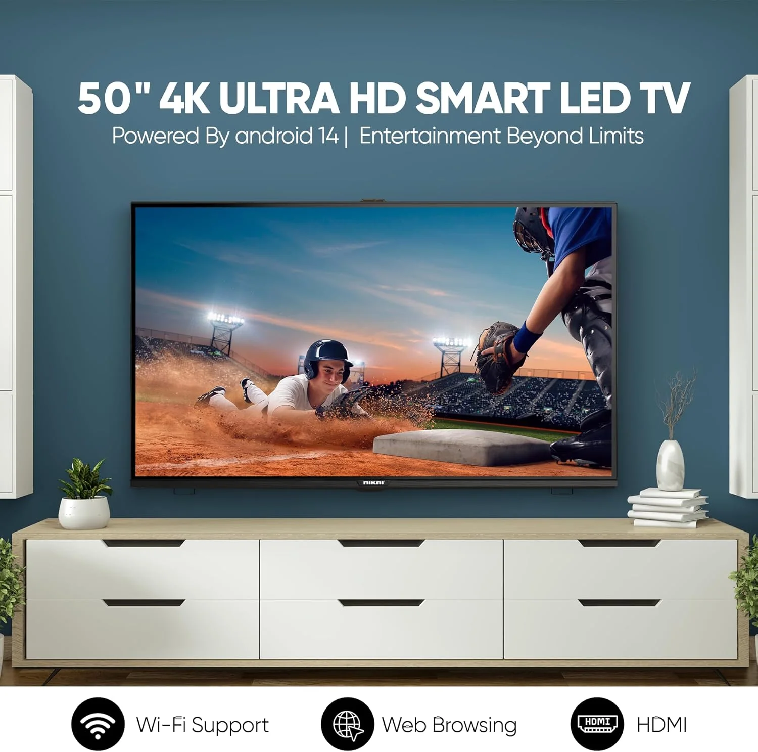 تلویزیون هوشمند ال ای دی 50 اینچ نیکای Ultra HD 4K، اندروید 13، وای فای داخلی، نرخ تازه سازی 60 هرتز، پردازنده چهار هسته ای، 3 پورت HDMI، 2 پورت USB، فریم باریک - UHD5010SLED تلویزیون هوشمند ال ای دی 50 اینچ نیکای Ultra HD 4K، اندروید 13، وای فای داخلی، نرخ تازه سازی 60 هرتز، پردازنده چهار هسته ای، 3 پورت HDMI، 2 پورت USB، فریم باریک - UHD5010SLED