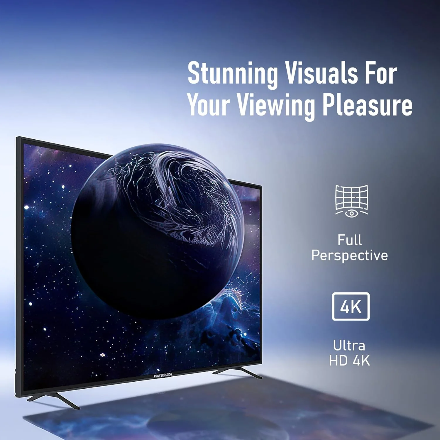 تلویزیون هوشمند 65 اینچی پاورولوژی با Google TV، ارتقاء 4K، تلویزیون UHD، طراحی بدون قاب، بلندگوهای داخلی، 16.7 میلیون رنگ، ضد شکستگی، صفحه نمایش روشن (350 نیت)، YouTube، Netflix، Shahid، Google Play - مشکی