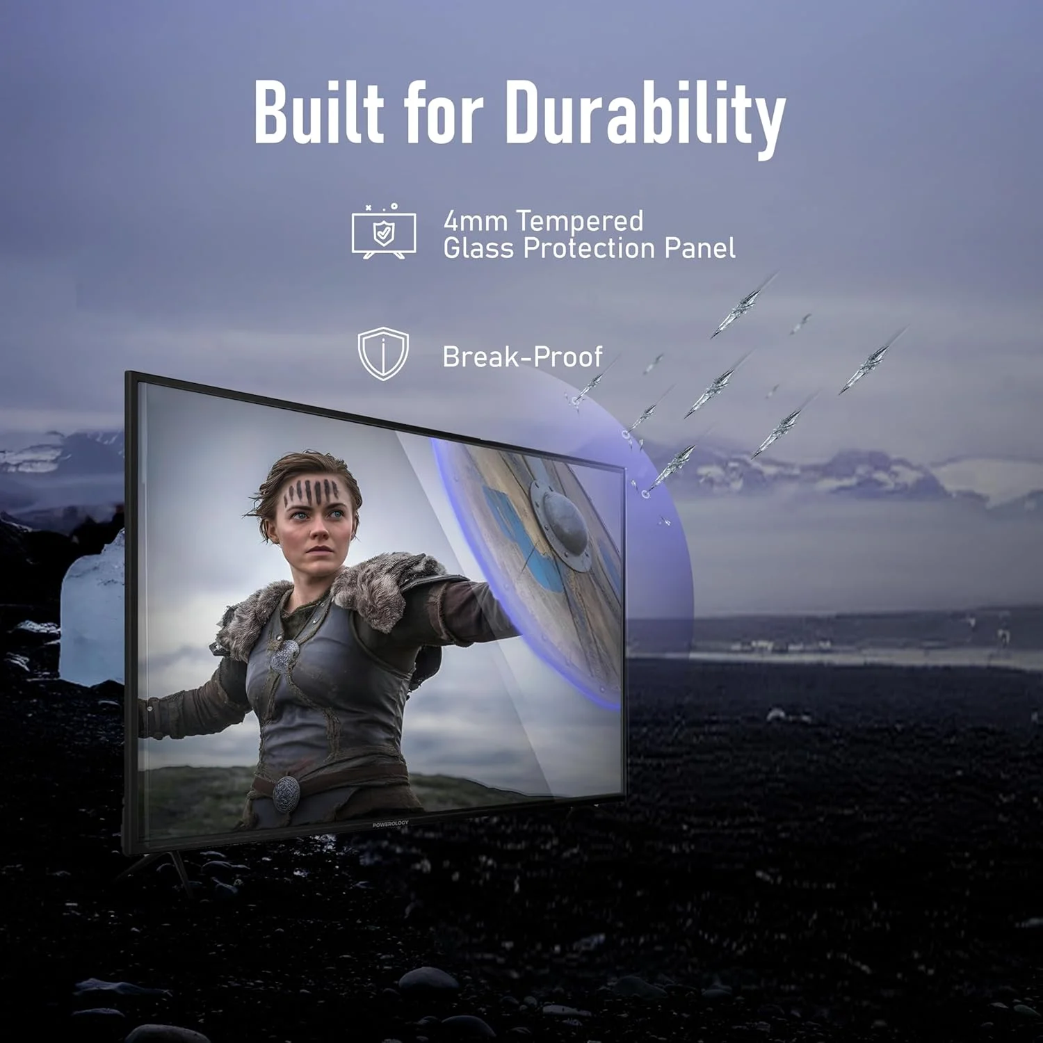 تلویزیون هوشمند 65 اینچی پاورولوژی با Google TV، ارتقاء 4K، تلویزیون UHD، طراحی بدون قاب، بلندگوهای داخلی، 16.7 میلیون رنگ، ضد شکستگی، صفحه نمایش روشن (350 نیت)، YouTube، Netflix، Shahid، Google Play - مشکی