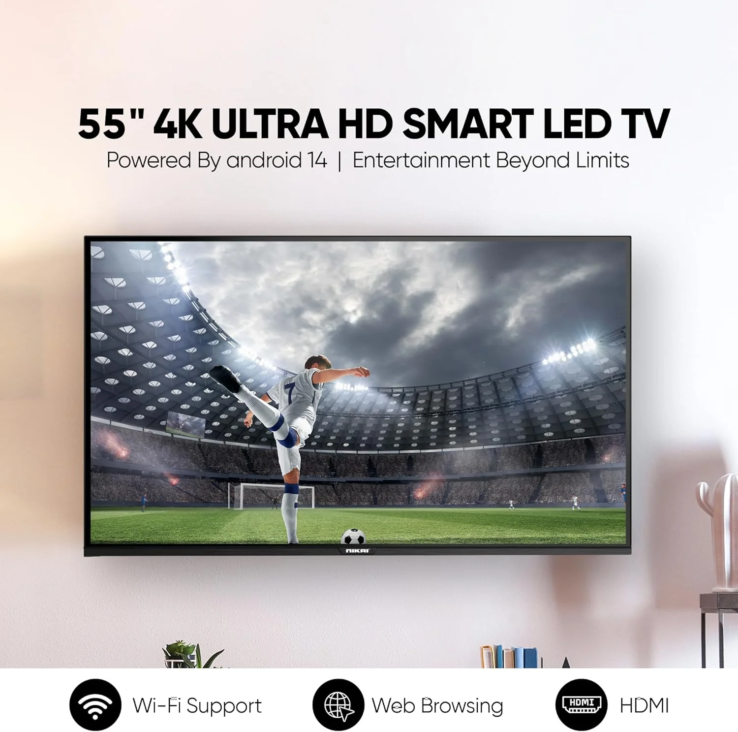 تلویزیون هوشمند ال ای دی 55 اینچ نیکای 4K Ultra HD، اندروید 14، 1 گیگابایت رم، 8 گیگابایت حافظه داخلی، پردازنده چهار هسته ای، وای فای داخلی، پورت های USB و HDMI، قاب باریک – 55NK4KSLED تلویزیون هوشمند ال ای دی 55 اینچ نیکای 4K Ultra HD، اندروید 14، 1 گیگابایت رم، 8 گیگابایت حافظه داخلی، پردازنده چهار هسته ای، وای فای داخلی، پورت های USB و HDMI، قاب باریک – 55NK4KSLED