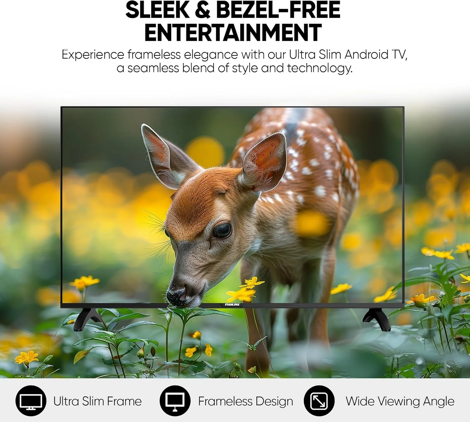 تلویزیون ال ای دی هوشمند 42 اینچ نیکای | دارای وای فای داخلی، برنامه های هوشمند، 2 پورت HDMI، رم 1 گیگابایتی | بلندگوهای 16 واتی، پردازنده چهار هسته ای | قاب فوق العاده باریک، تایمر خواب، خاموش شدن خودکار | OSD چند زبانه