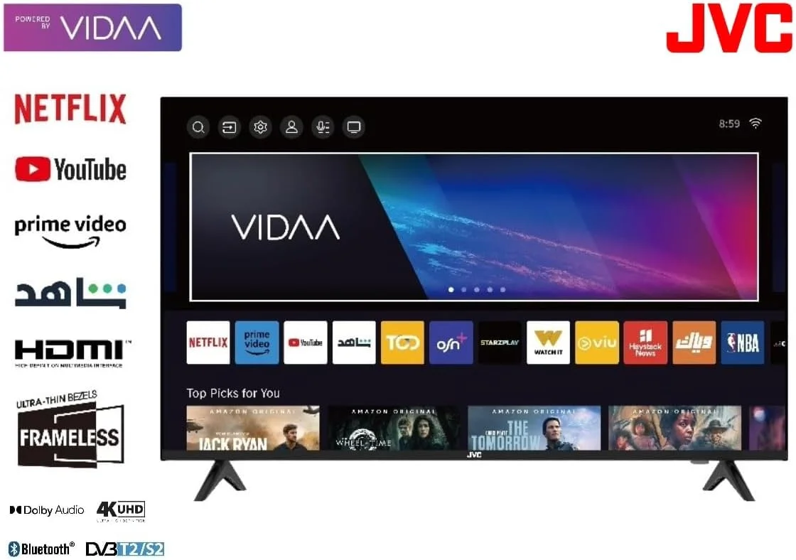 تلویزیون هوشمند 55 اینچ 4K UHD بدون حاشیه JVC - مدل جدید 2024 با موس هوایی صوتی، بلوتوث و صدای دالبی LT-55N775V