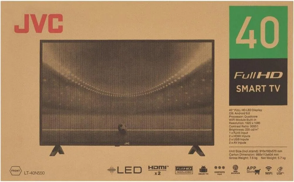 تلویزیون هوشمند اندروید بدون حاشیه فول اچ دی 40 اینچی جی وی سی مدل LT-40N550 – صدای دالبی، وای فای داخلی و پردازنده چهار هسته ای مدل 2024، مشکی تلویزیون هوشمند اندروید بدون حاشیه فول اچ دی 40 اینچی جی وی سی مدل LT-40N550 – صدای دالبی، وای فای داخلی و پردازنده چهار هسته ای مدل 2024، مشکی