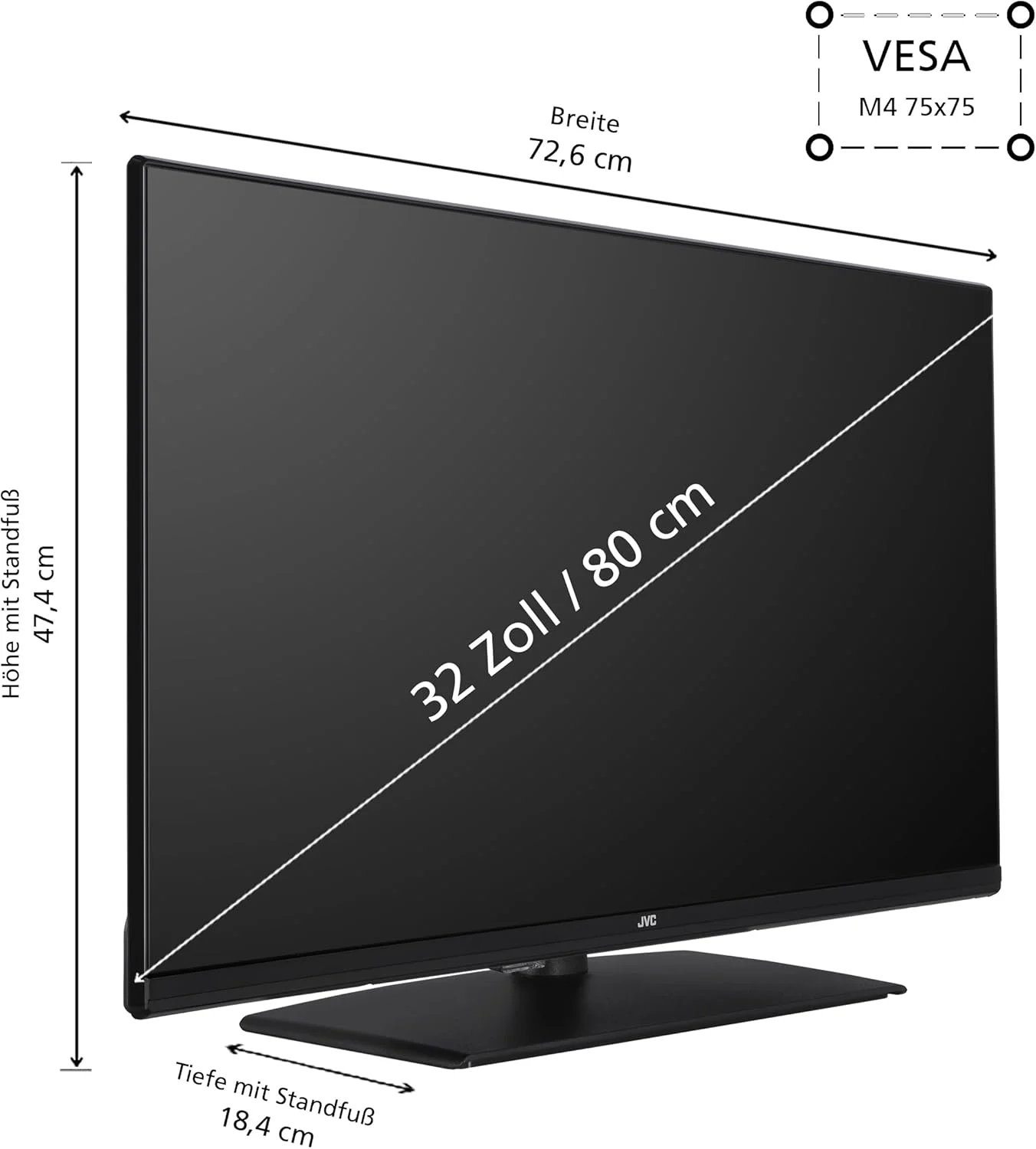 تلویزیون 32 اینچ JVC LT-32VH4455 (HD Ready، تلویزیون LED، تیونر سه گانه) مشکی [کلاس انرژی E] (823636)
