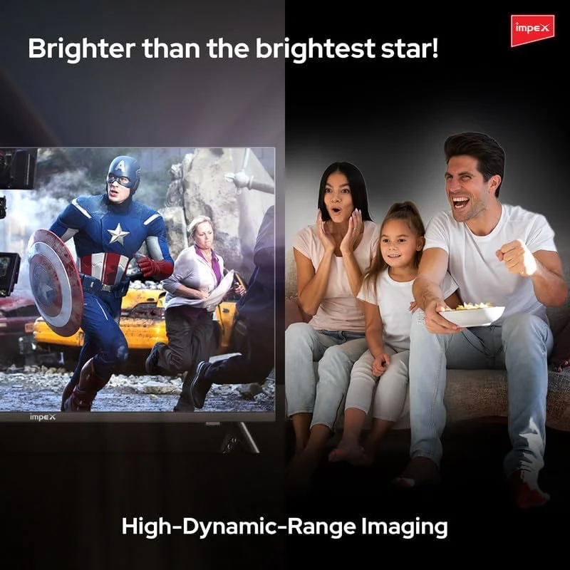 تلویزیون هوشمند ال ای دی 65 اینچی ایمپکس گلوریا با کیفیت تصویر UHD، سیستم عامل اندروید 9.0، پردازنده چهار هسته ای 8 گیگابایتی، نسبت تصویر 16:9، قابلیت E-Share Mirror Cast، ورودی آنتن، VGA، USB، HDMI و وای فای