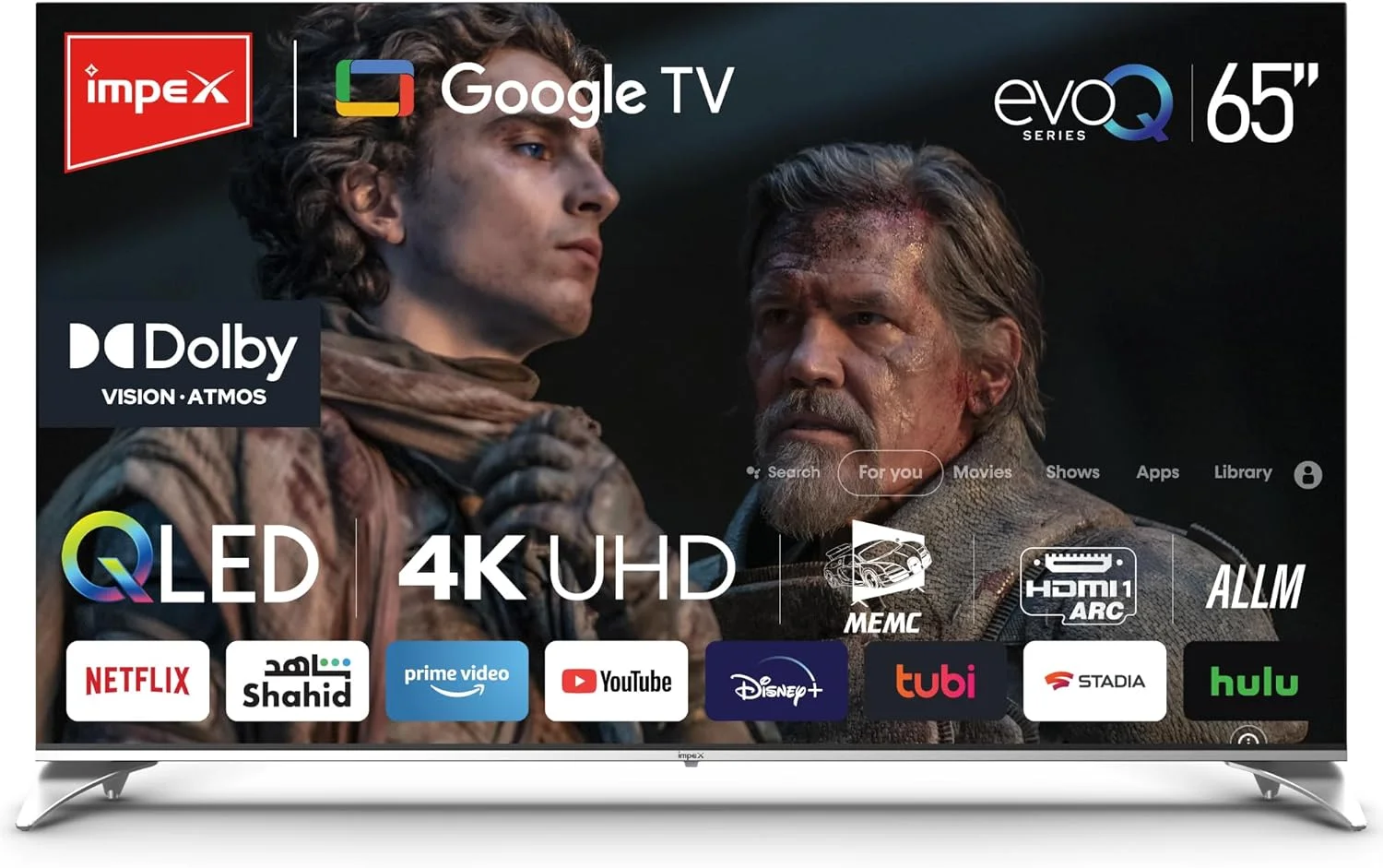 تلویزیون هوشمند 65 اینچ QLED گوگل ایمپکس (evoQ 65S4QLC2R120) | تلویزیون 4K UHD، 120 هرتز DLG، Dolby Vision & Atmos | 2 گیگابایت رم + 16 گیگابایت رام | HDMI ARC/eARC | WiFi، BT، ریموت صوتی | ALLM | گیمینگ