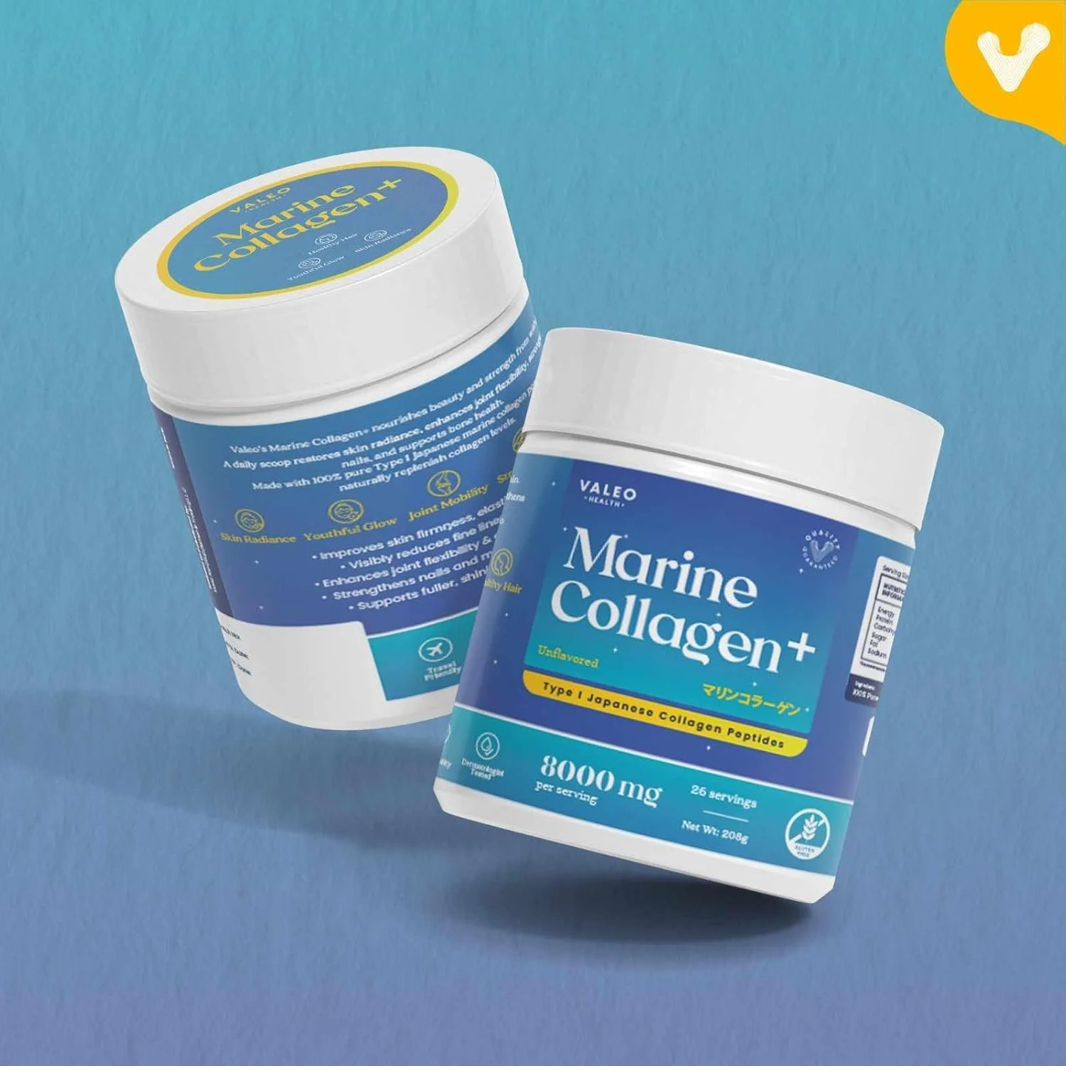 پودر کلاژن دریایی Valeo - پپتیدهای کلاژن ژاپنی ممتاز، بدون طعم، 208 گرم (8 گرم در هر وعده) - پشتیبانی از پوست، مو، ناخن، مفاصل و هضم - مخلوط کردن آسان پودر کلاژن دریایی Valeo - پپتیدهای کلاژن ژاپنی ممتاز، بدون طعم، 208 گرم (8 گرم در هر وعده) - پشتیبانی از پوست، مو، ناخن، مفاصل و هضم - مخلوط کردن آسان
