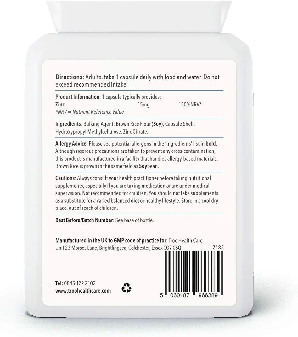 کپسول زینک 15 میلی گرم ترو هلث کر - مکمل معدنی ضروری برای حمایت از سیستم ایمنی و مراقبت از پوست، مو و ناخن