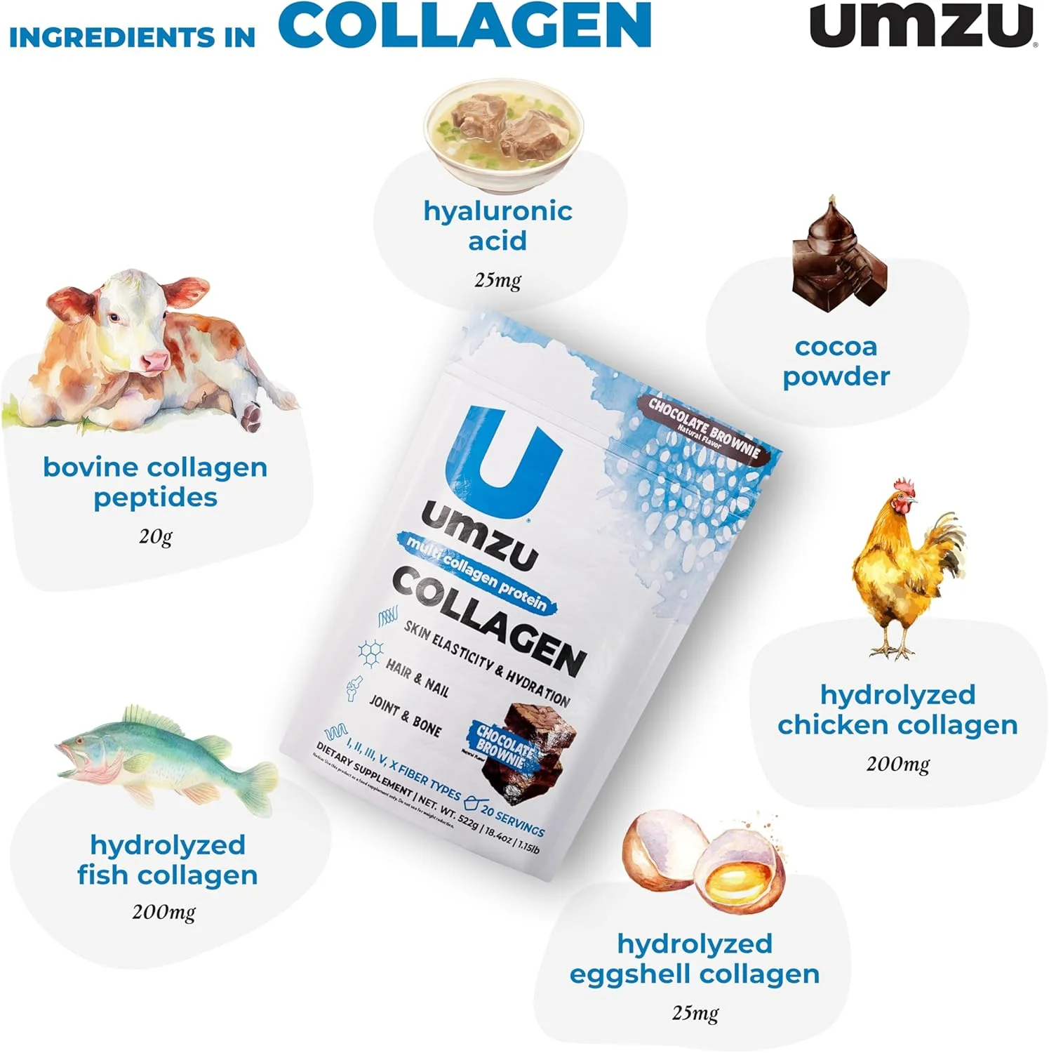پروتئین کلاژن UMZU zuCollagen - کلاژن چندگانه، پشتیبانی از پوست، مو، مفاصل و ریکاوری عضلات - با طعم براونی شکلاتی، 90 کالری، 21 گرم پروتئین - 1 پیمانه در هر وعده (20 وعده) پروتئین کلاژن UMZU zuCollagen - کلاژن چندگانه، پشتیبانی از پوست، مو، مفاصل و ریکاوری عضلات - با طعم براونی شکلاتی، 90 کالری، 21 گرم پروتئین - 1 پیمانه در هر وعده (20 وعده)