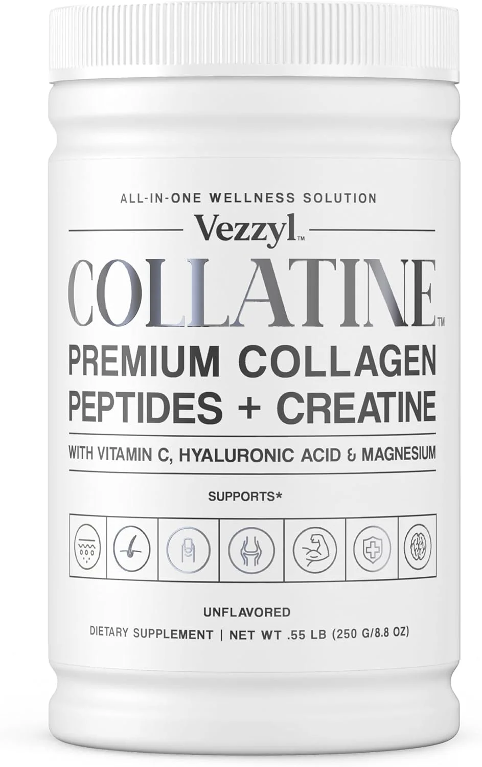 وزل - کولاتین - پپتیدهای کلاژن ممتاز + کراتین به همراه ویتامین C، اسید هیالورونیک و منیزیم برای پوست، مو، ناخن، استخوان و مفاصل، عضله، سیستم ایمنی و کمک شناختی (250 گرم) وزل - کولاتین - پپتیدهای کلاژن ممتاز + کراتین به همراه ویتامین C، اسید هیالورونیک و منیزیم برای پوست، مو، ناخن، استخوان و مفاصل، عضله، سیستم ایمنی و کمک شناختی (250 گرم)