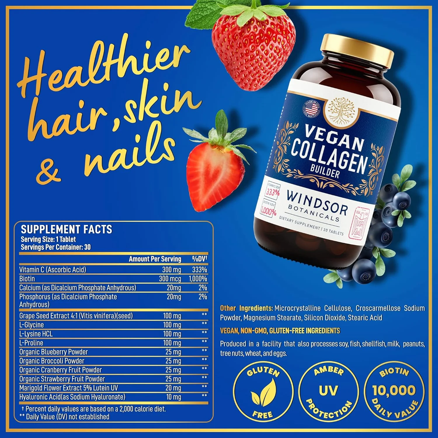 مکمل های کلاژن گیاهی - قرص های کلاژن گیاهی برای زنان و مردان - ویتامین های سازنده کلاژن مو، پوست، ناخن و مفاصل با ویتامین C و بیوتین - 30 قرص تقویت کننده کلاژن غیر GMO مکمل های کلاژن گیاهی - قرص های کلاژن گیاهی برای زنان و مردان - ویتامین های سازنده کلاژن مو، پوست، ناخن و مفاصل با ویتامین C و بیوتین - 30 قرص تقویت کننده کلاژن غیر GMO