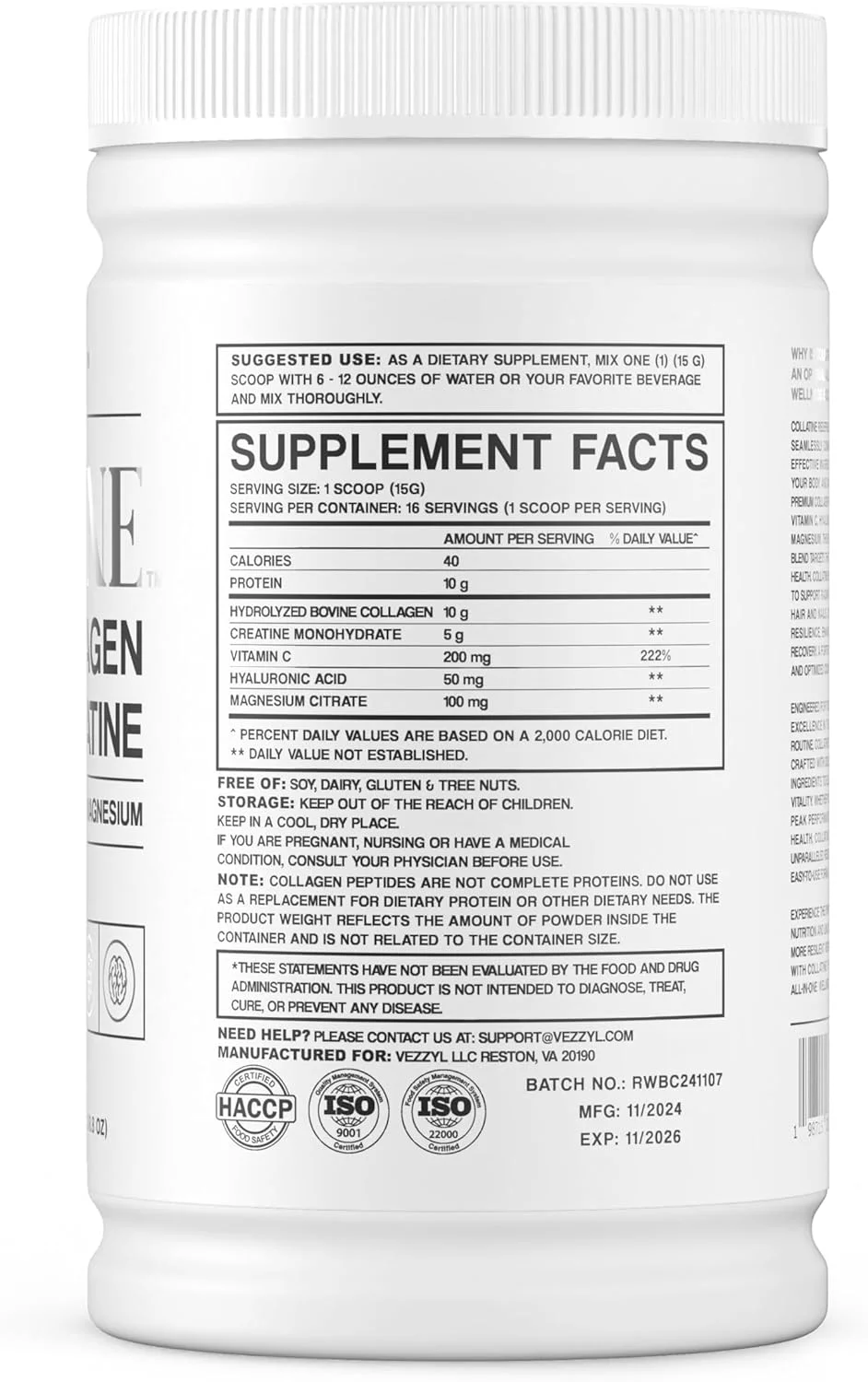 وزل - کولاتین - پپتیدهای کلاژن ممتاز + کراتین به همراه ویتامین C، اسید هیالورونیک و منیزیم برای پوست، مو، ناخن، استخوان و مفاصل، عضله، سیستم ایمنی و کمک شناختی (250 گرم) وزل - کولاتین - پپتیدهای کلاژن ممتاز + کراتین به همراه ویتامین C، اسید هیالورونیک و منیزیم برای پوست، مو، ناخن، استخوان و مفاصل، عضله، سیستم ایمنی و کمک شناختی (250 گرم)