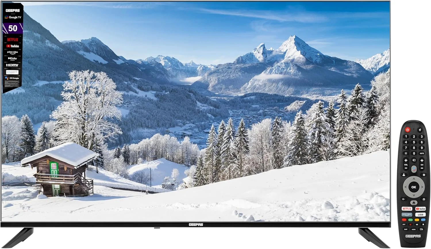 تلویزیون هوشمند ال ای دی 55 اینچ جیپاس مدل GLED5506SGXHD با گوگل، کنترل صوتی هوشمند، کیفیت 4K Ultra HD، طراحی بدون قاب | همراه با کنترل از راه دور، پورت های HDMI و USB