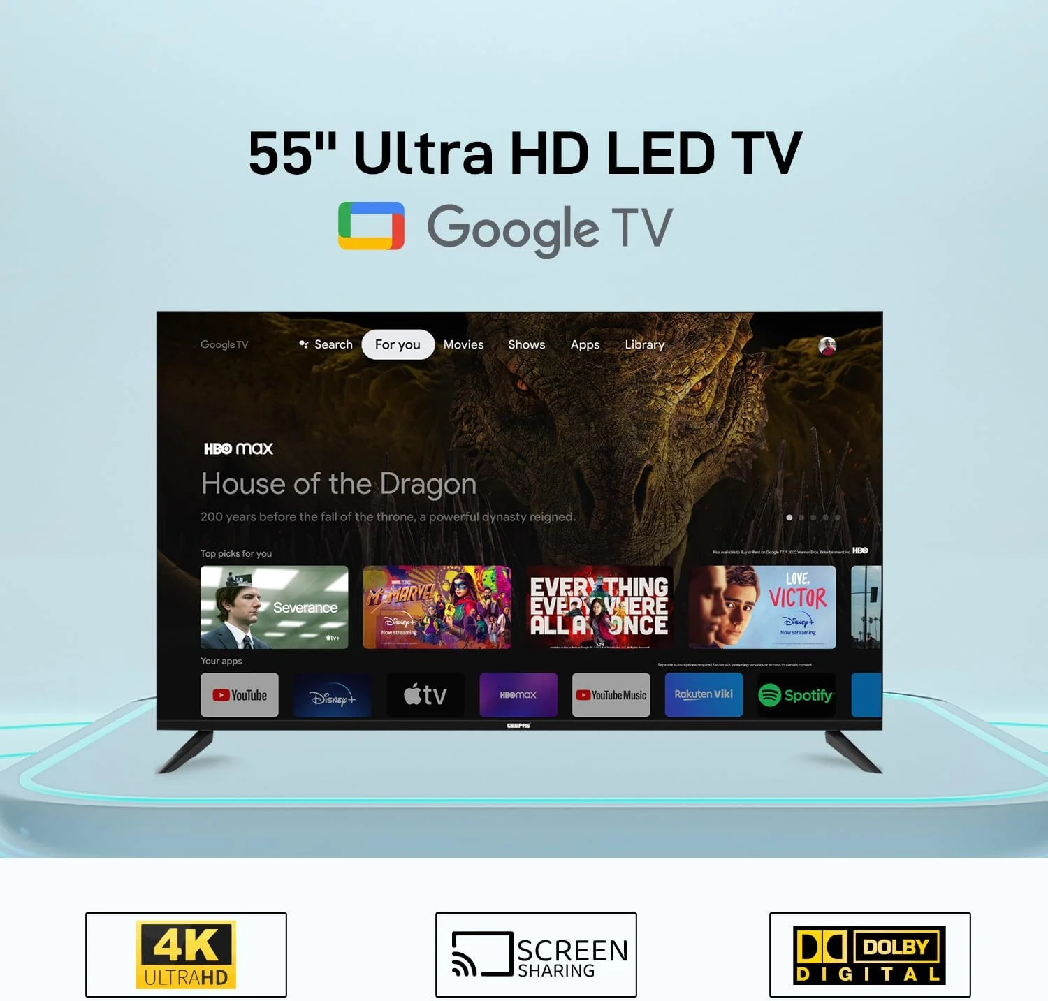 تلویزیون هوشمند ال ای دی 55 اینچ جیپاس مدل GLED5506SGXHD با گوگل، کنترل صوتی هوشمند، کیفیت 4K Ultra HD، طراحی بدون قاب | همراه با کنترل از راه دور، پورت های HDMI و USB