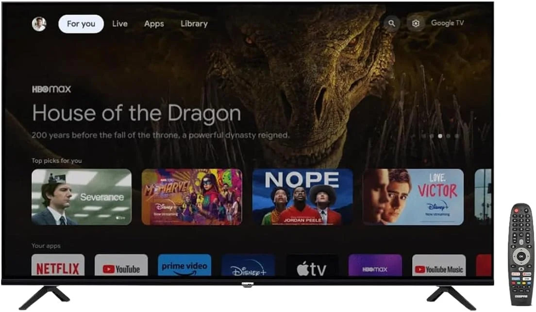 تلویزیون هوشمند 75 اینچ جیپاس با سیستم عامل گوگل - GLED7524SGXHD/ صدای دالبی، LED فوق العاده با کیفیت، دارای کروم کست داخلی/ همراه با کنترل از راه دور، پورت های HDMI و USB/ دارای محتوای دارای مجوز و برنامه های از پیش نصب شده، Wi-Fi