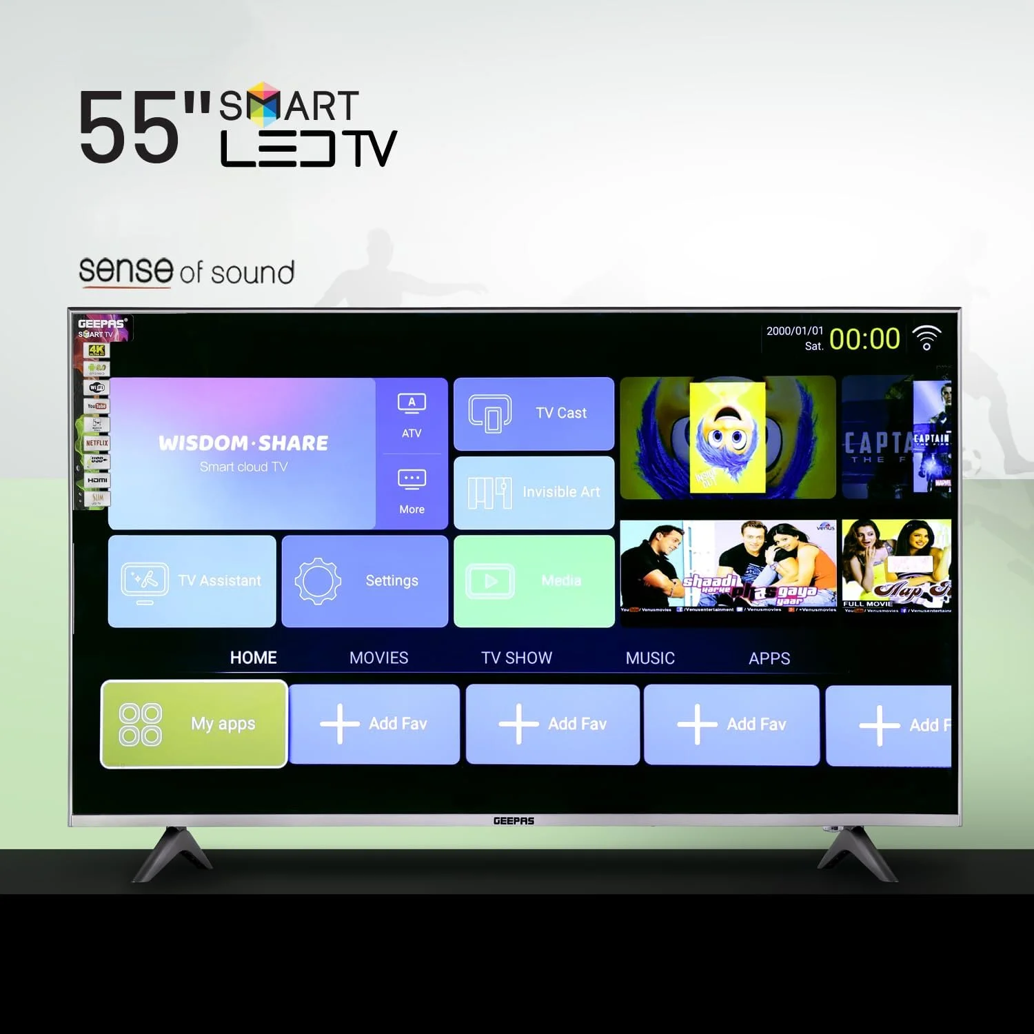 تلویزیون هوشمند ال ای دی 55 اینچ جیپاس مدل GLED5508SFHD با سیستم عامل اندروید - ال ای دی باریک، 3.5 میلی متر، 2 پورت HDMI و 2 پورت USB با سرعت بالا