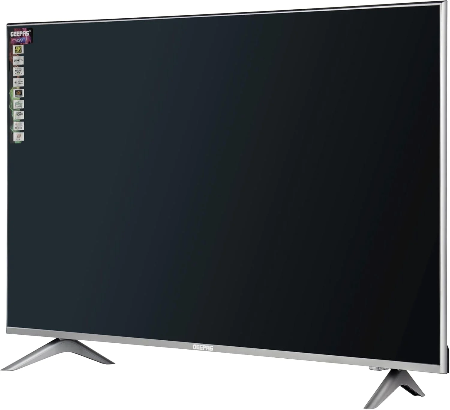 تلویزیون حرفه ای 50 اینچ Geepas VIDAA مدل GLED5009SVUHD | 4K Ultra HD، تلویزیون هوشمند با طراحی بدون قاب و روکش نقره ای مات | محتوای دارای مجوز و برنامه های از پیش نصب شده، اتصال بلوتوث