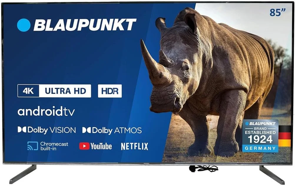 تلویزیون هوشمند 85 اینچی Blaupunkt 4K-UHD اندروید با Dolby Vision Dolby Atmos بلوتوث -85UB6210D ابعاد 189.9x45.1x117.16 سانتی متر - مشکی