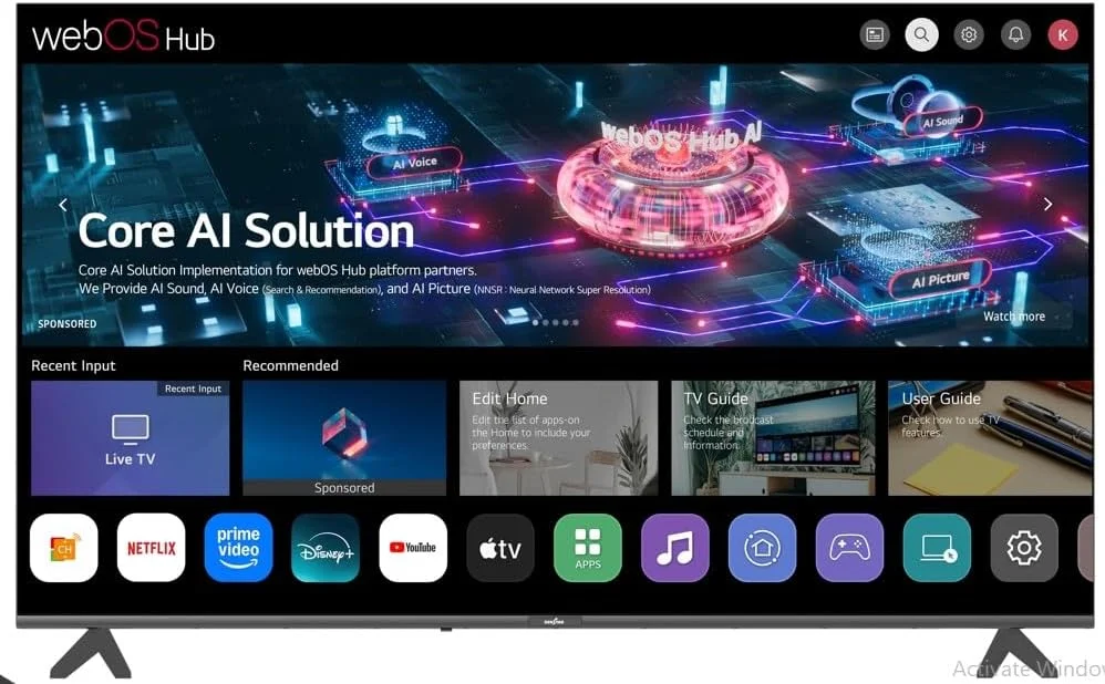 تلویزیون هوشمند 70 اینچ 4K UHD کن استار WebOS با گیرنده داخلی DVB-T2/S2، رزولوشن تصویر 3840x2160 و کنترل صوتی هوشمند، برنامه های YouTube، Netflix، Prime، Shahid.